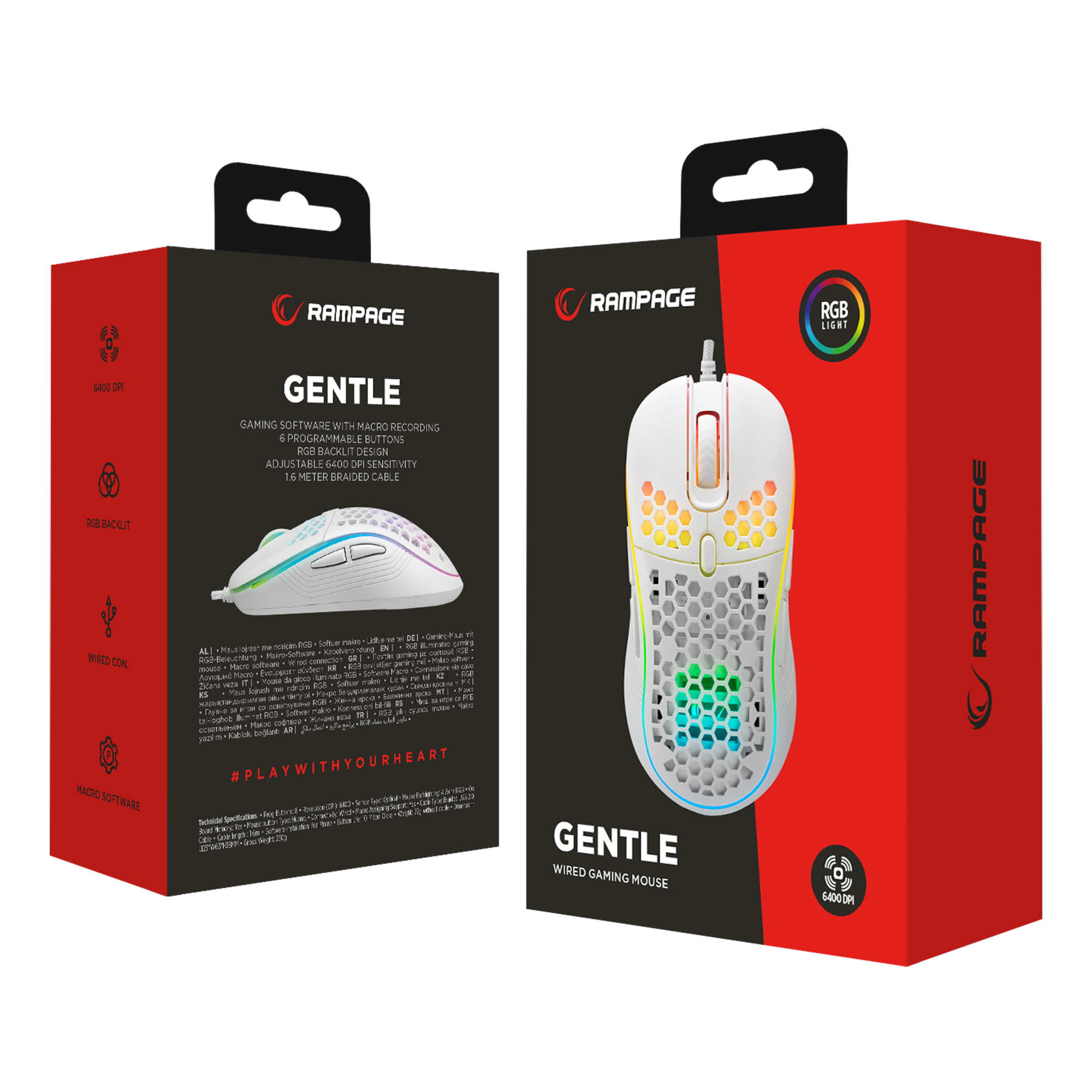 SMX-R85 GENTLE 12800dpi Beyaz RGB Ledli Süper Hafif Makrolu Gaming Oyuncu Mouse - Rampage