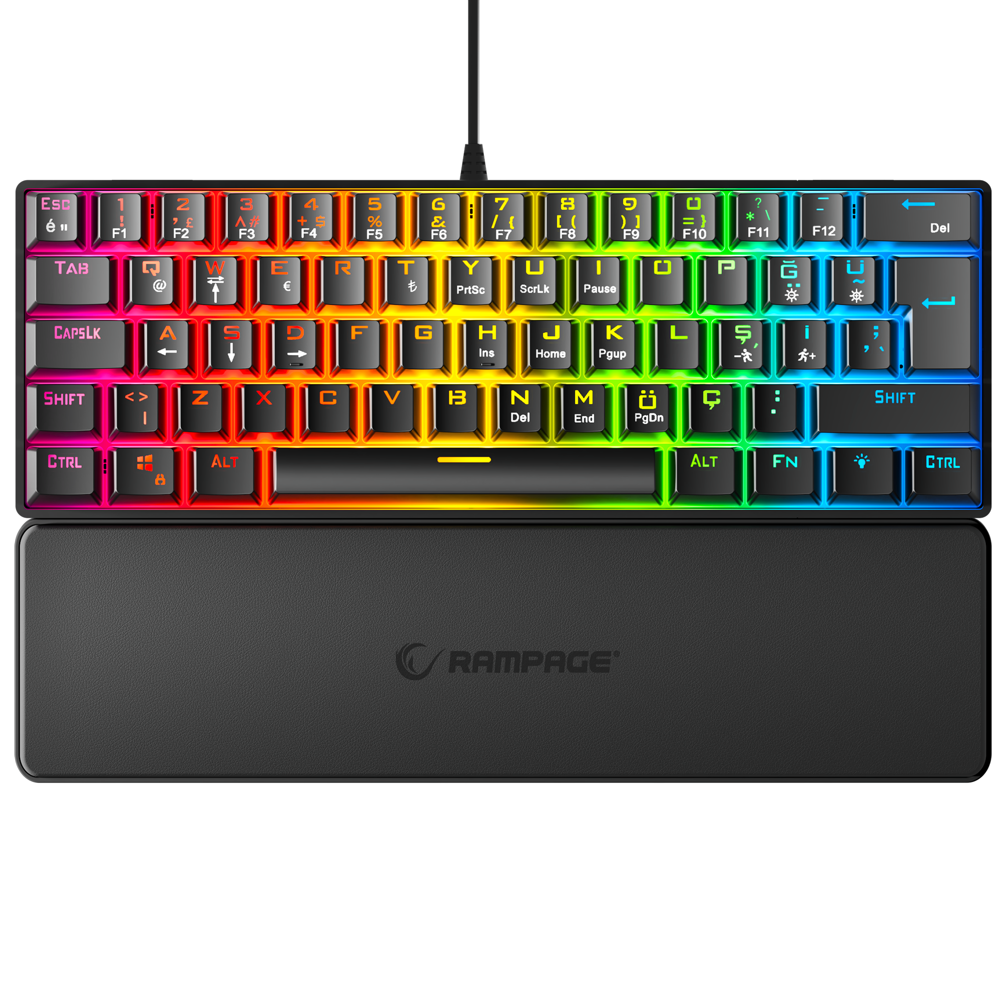 Rainbow Bilek Destekli Blue Switch Oyuncu Klavyesi-Siyah