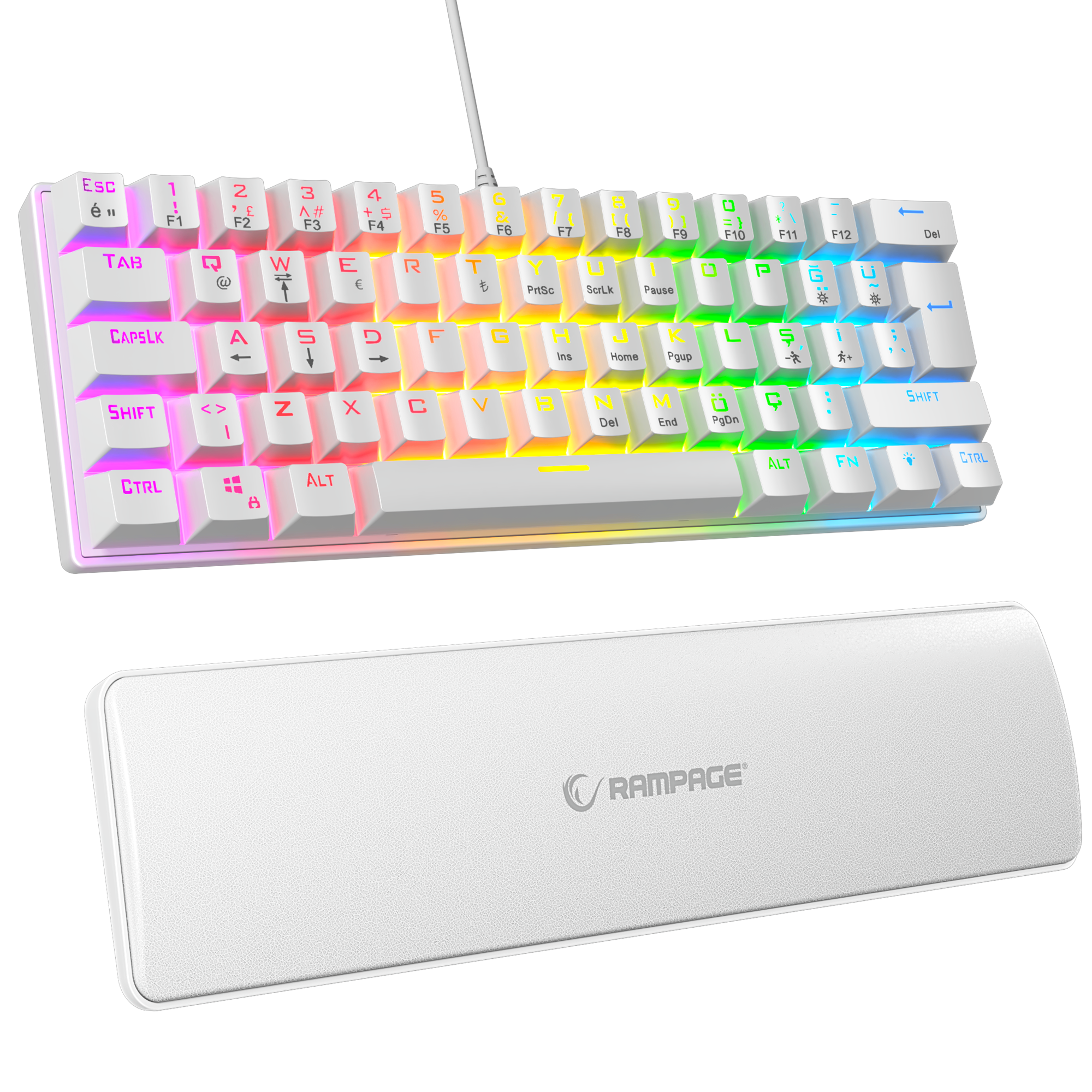 ALLY K11 Rainbow Wrist Rest Blue Switch Gaming Keyboard-White