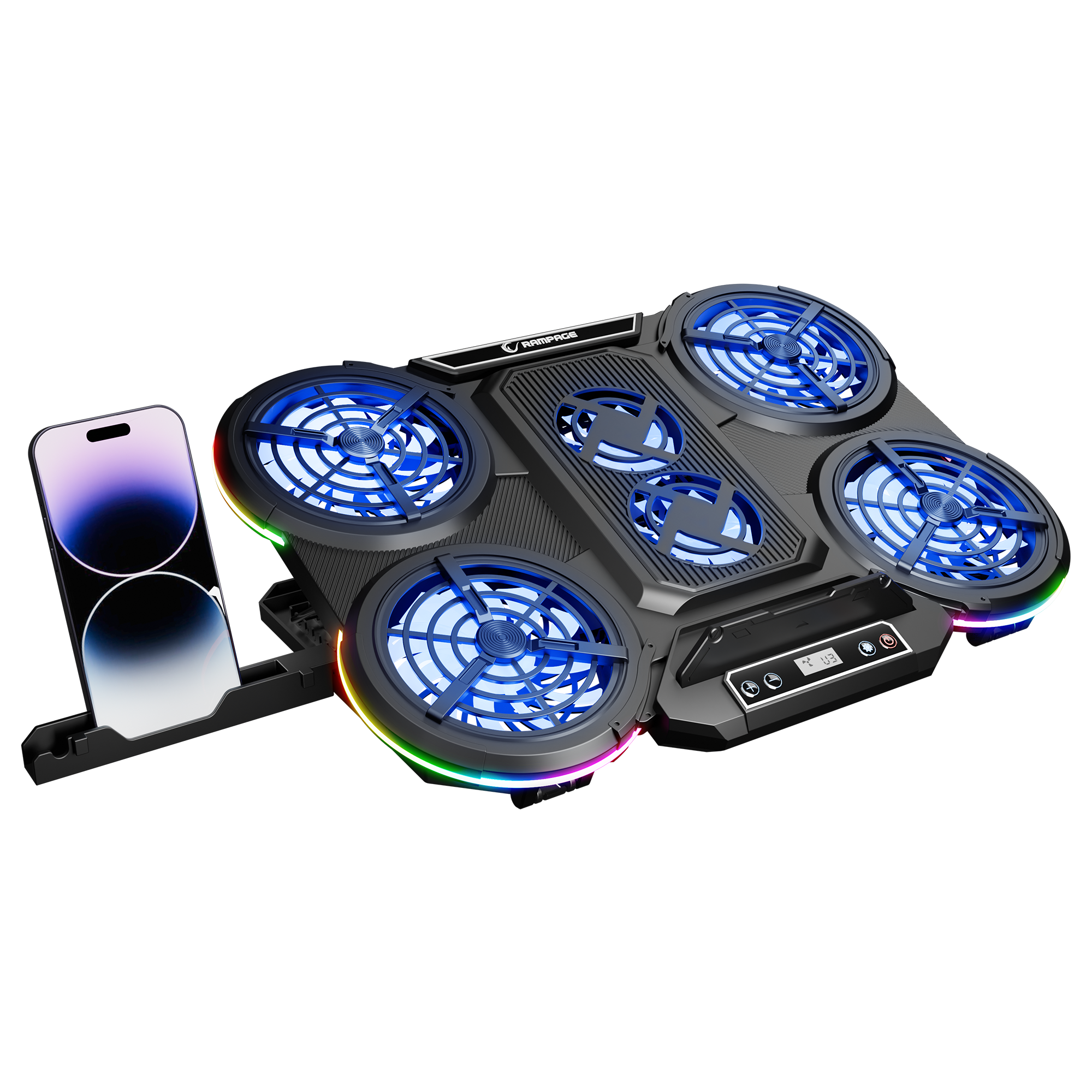RGB 6 Fanlı Telefon Tutuculu 10-17 inç Notebook Soğutucu Stand