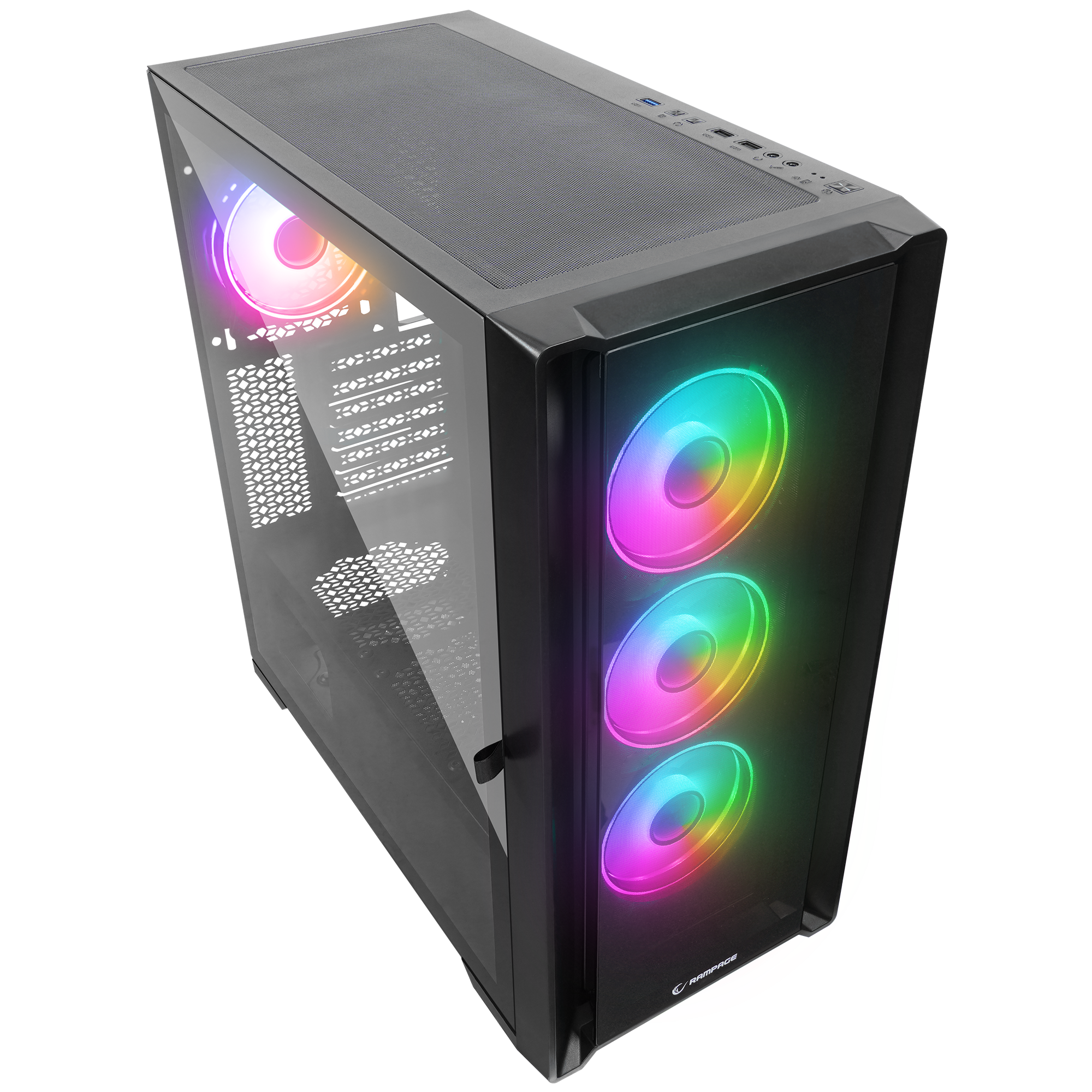 SIRIUS Temperli Camlı Siyah 4*12cm RGB Fan E-ATX Mid-T Gaming Oyuncu Kasası - Rampage