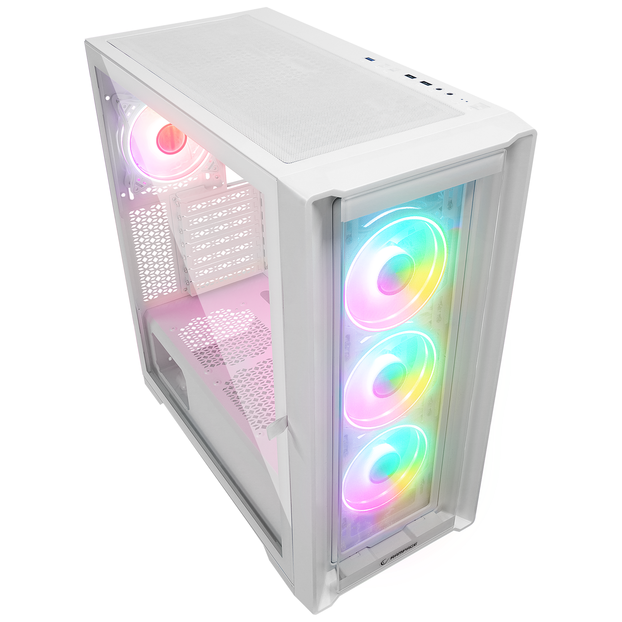 SIRIUS Temperli Camlı Beyaz 4*12cm RGB Fan E-ATX Mid-T Gaming Oyuncu Kasası - Rampage