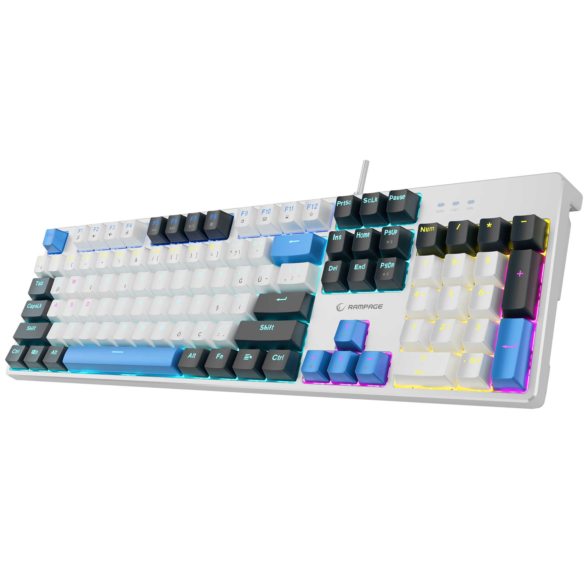 Nimbus Rainbow Red Switch Mekanik Oyuncu Klavyesi-Beyaz