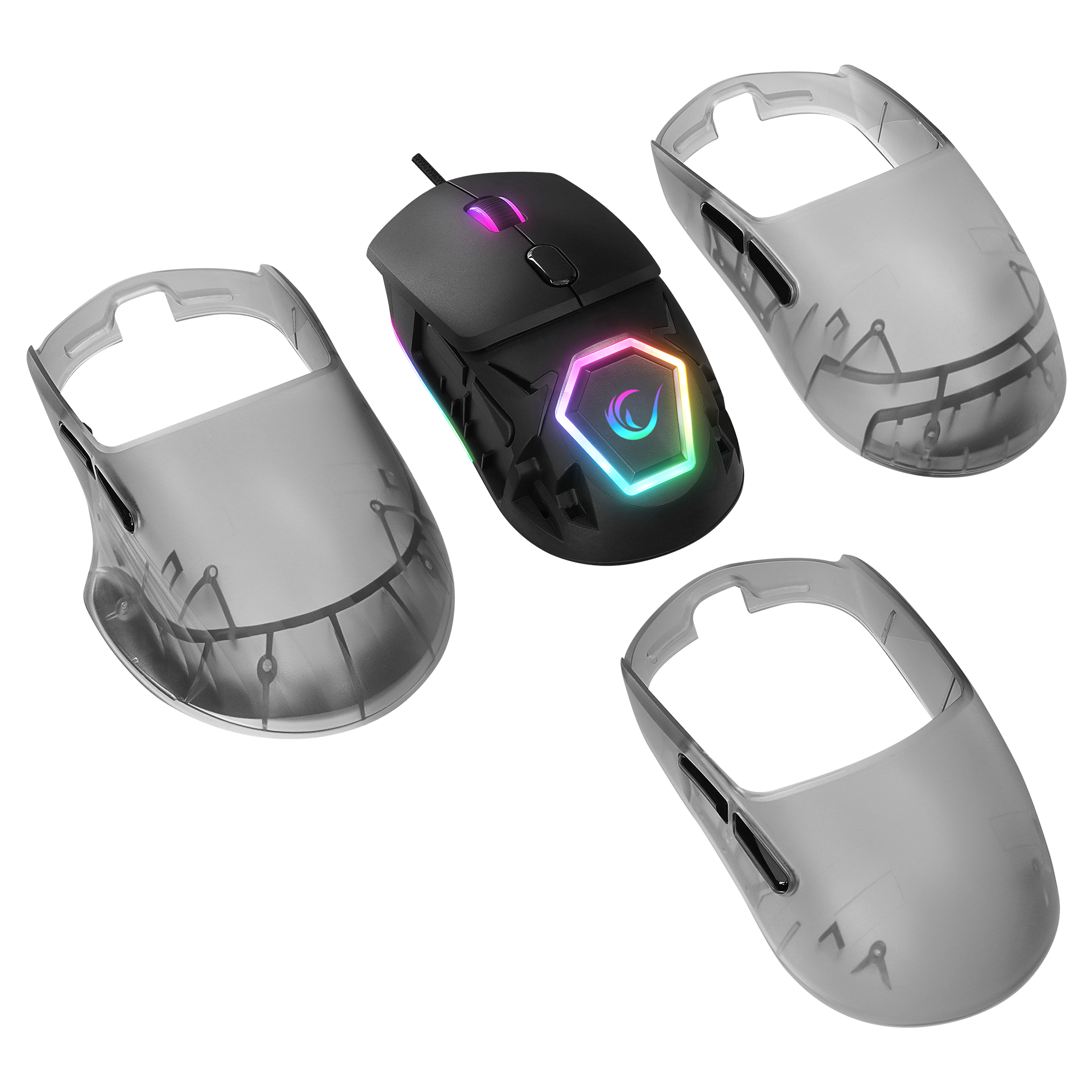 Hyalo M1 Siyah Değiştirilebilir 3 Kapaklı RGB 12000 DPI Gaming Oyuncu Mouse - Rampage