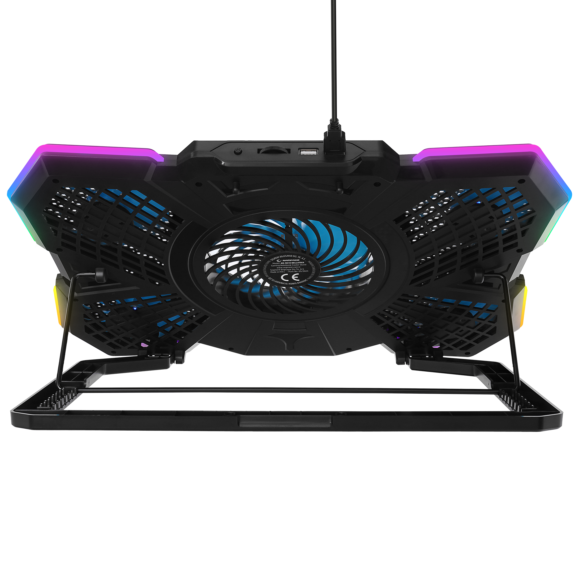 AD-RC13 BELLATRIX Siyah 5 Fan 2 USB RGB Işıklı 15"-17" Notebook Soğutucu Stand - Rampage