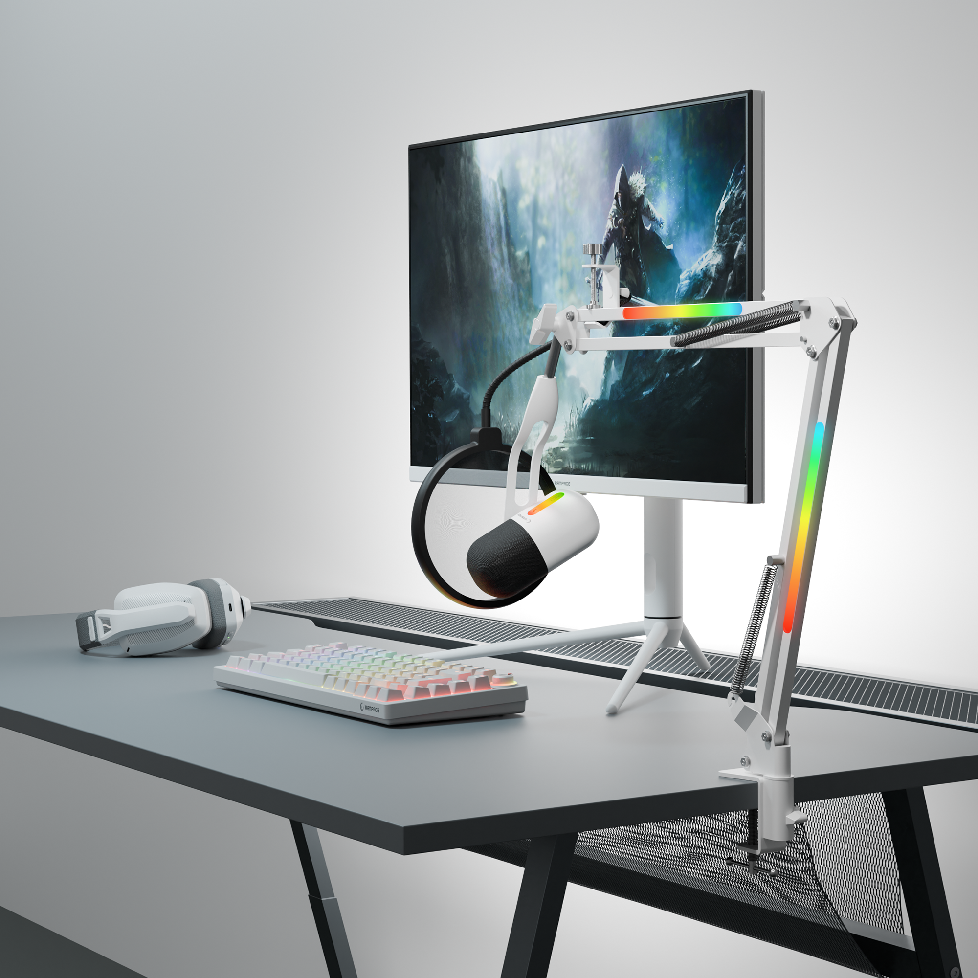 Beyaz RGB Standlı Ses Göstergeli Masaüstü Mikrofon