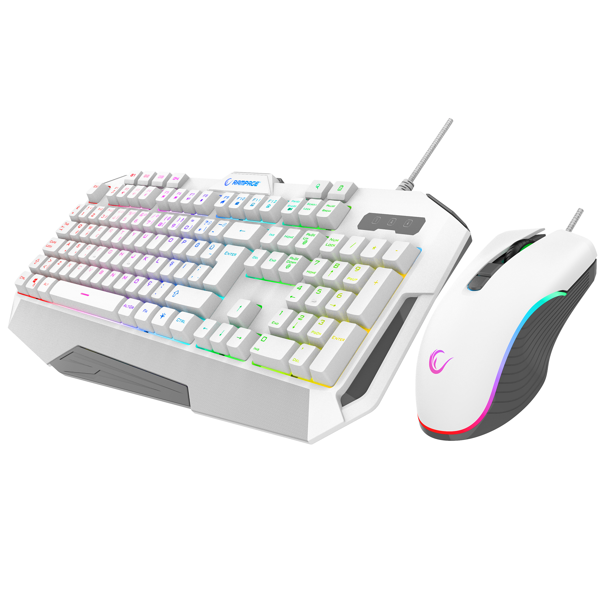 Glare Usb RGB 12800 Dpi Mouse Oyuncu Klavye Set-Beyaz