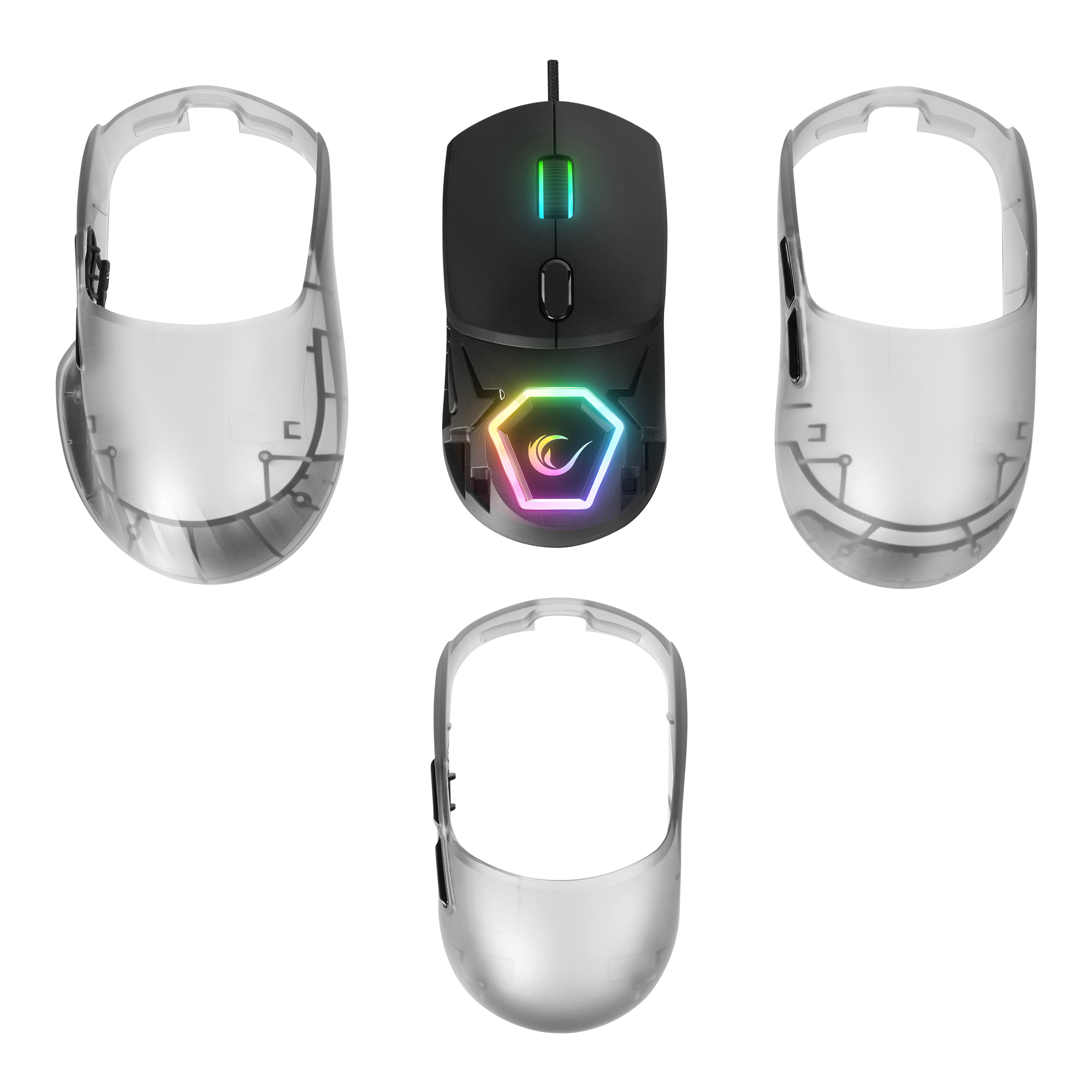 Hyalo M1 Siyah Değiştirilebilir 3 Kapaklı RGB 12000 DPI Gaming Oyuncu Mouse - Rampage