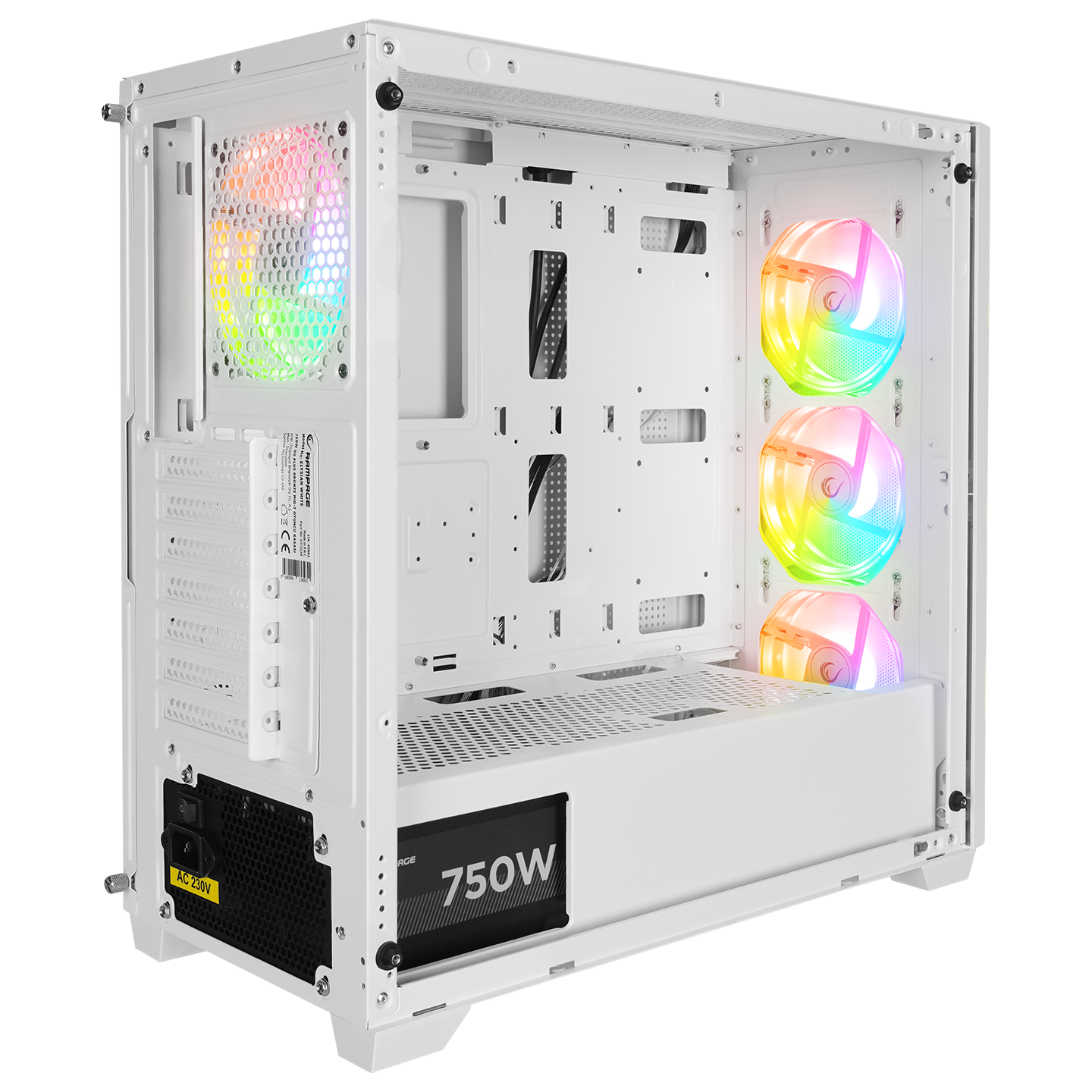 ELYSIAN MESH 750W 80 Plus Bronze Temperli Camlı Mid-T Beyaz Oyuncu Kasası - Rampage