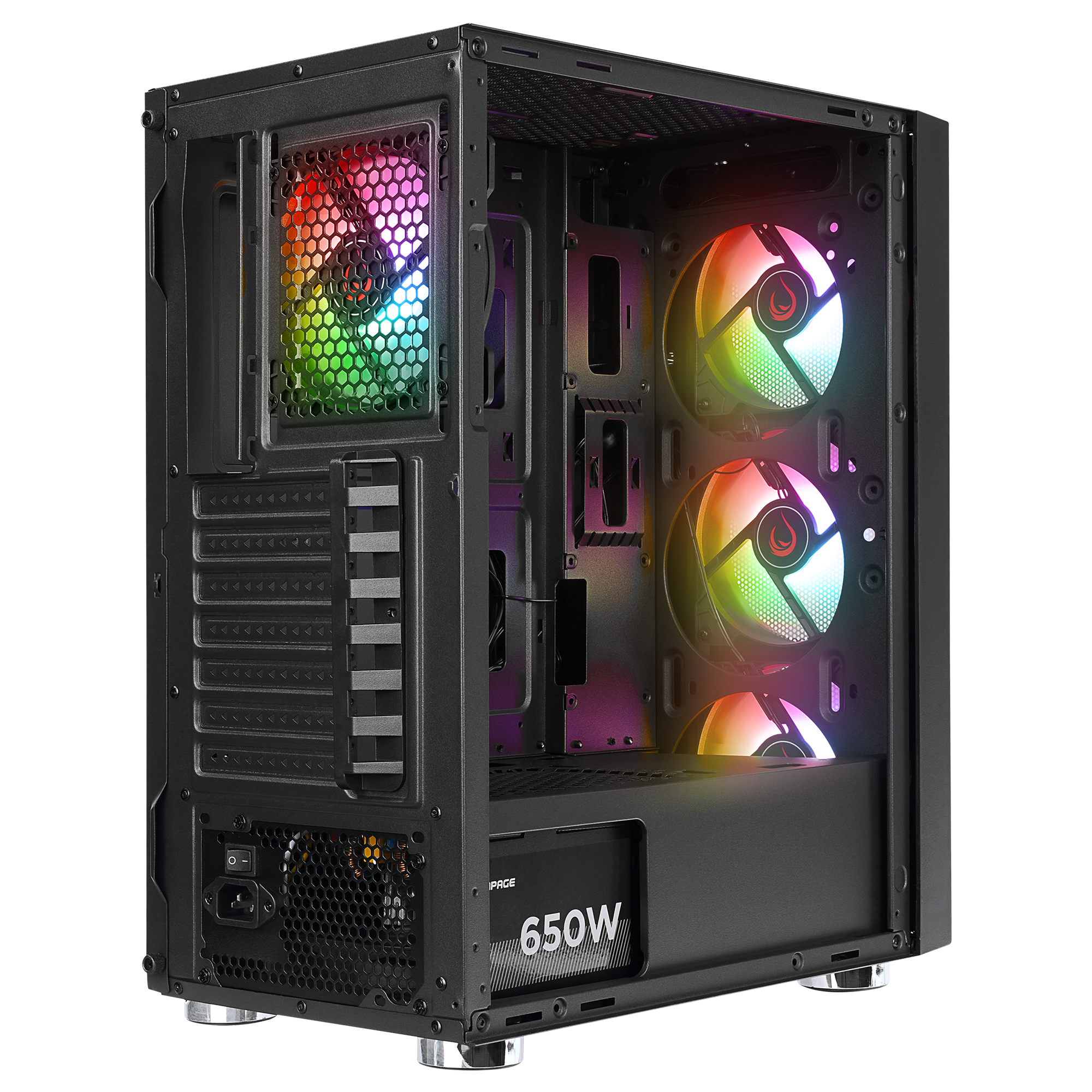 CARISMA MESH 650W 80+ 4*12cm Rainbow Temperli Camlı ATX Mid-T Gaming Oyuncu Kasası - Rampage