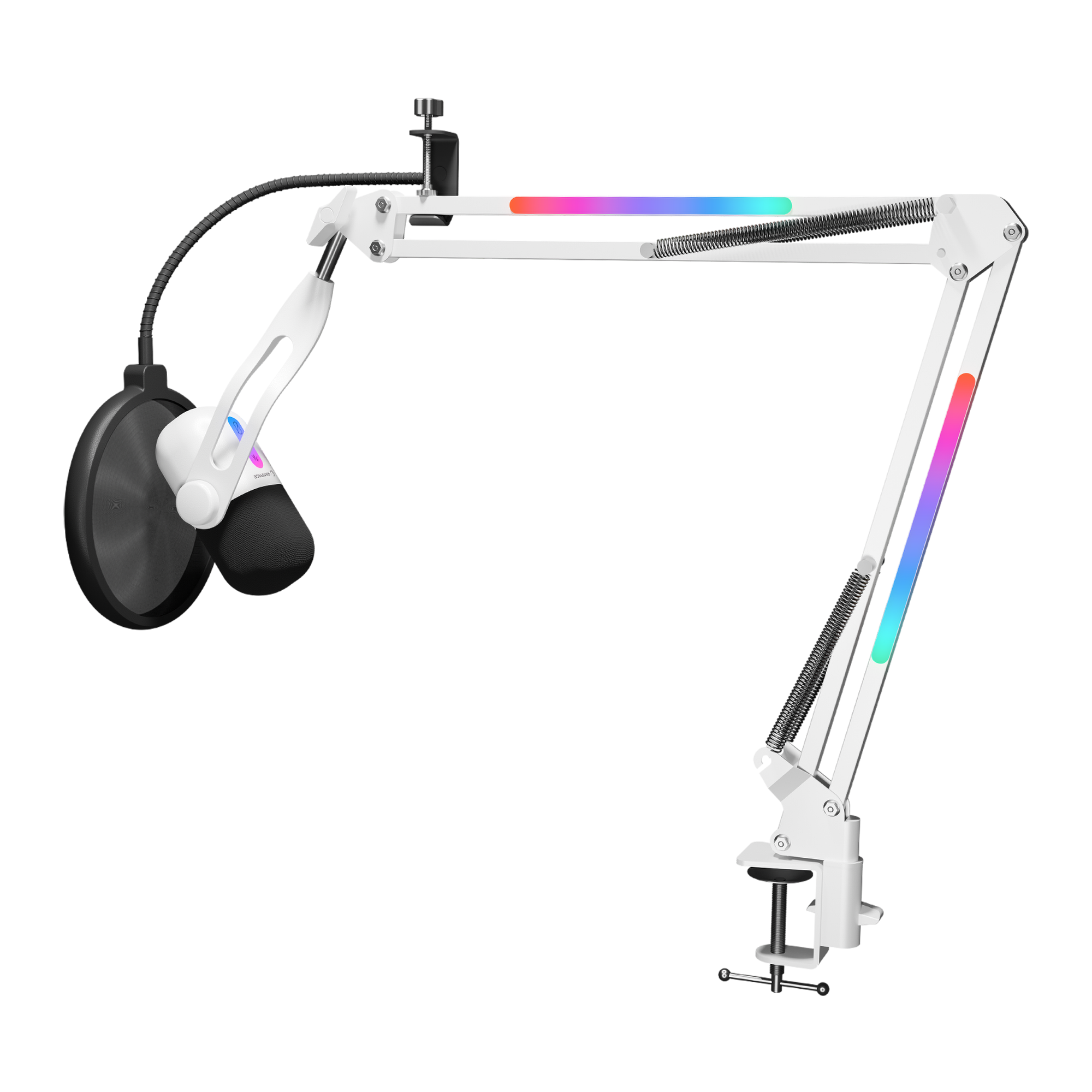 Beyaz RGB Standlı Ses Göstergeli Masaüstü Mikrofon