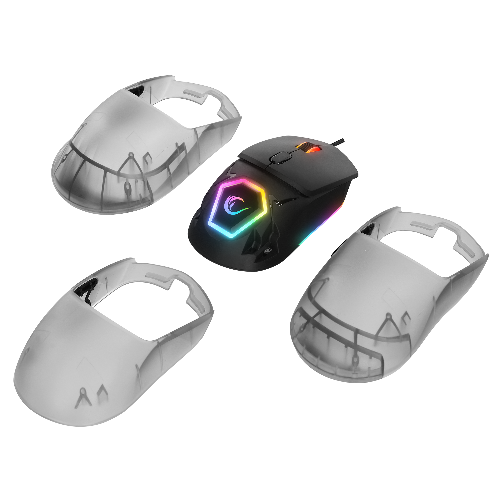 Hyalo M1 Siyah Değiştirilebilir 3 Kapaklı RGB 12000 DPI Gaming Oyuncu Mouse - Rampage