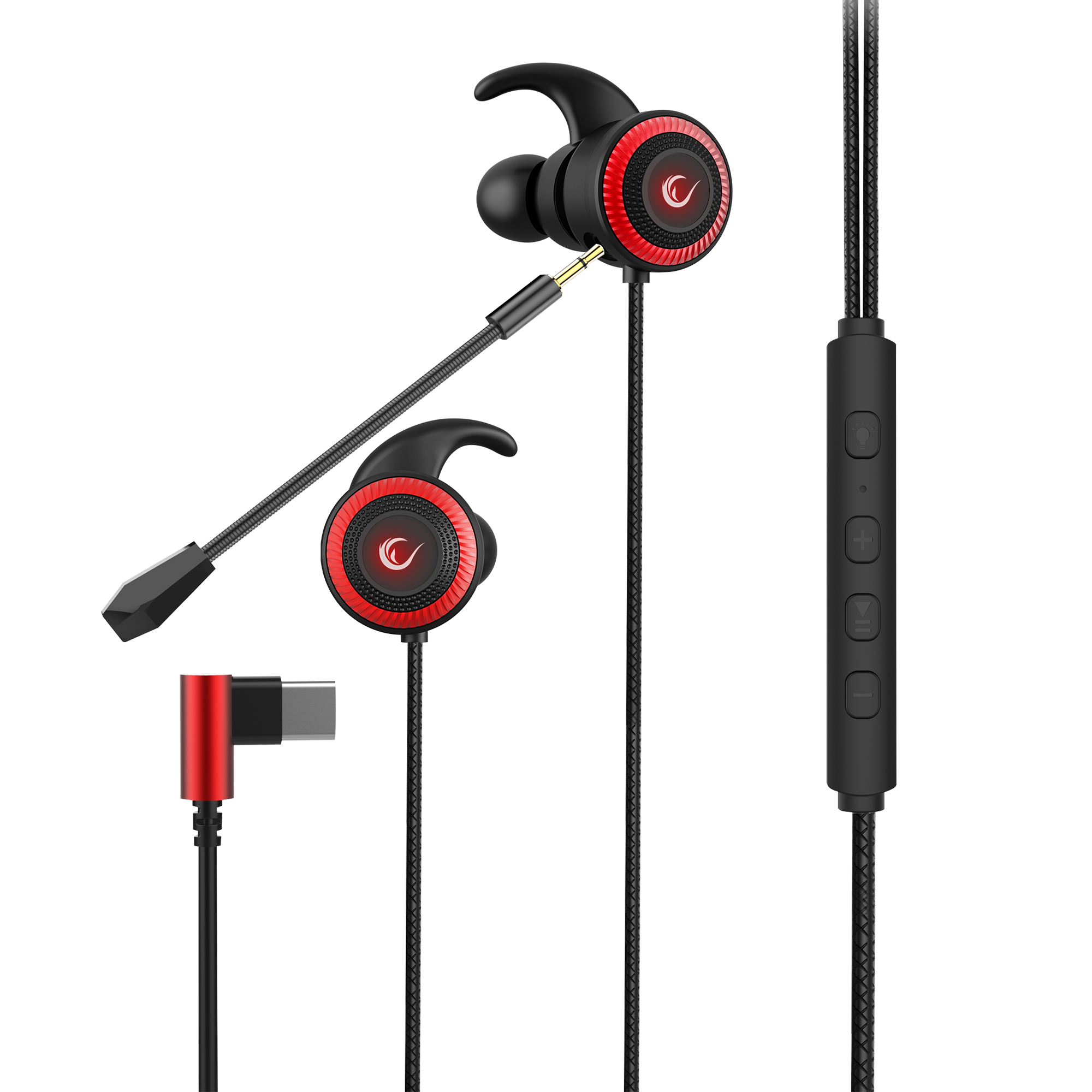 Rm-K34 Flash Type-C Telefon Uyumlu Kulak İçi Mikrofonlu Oyuncu Kulaklık-Kırmızı