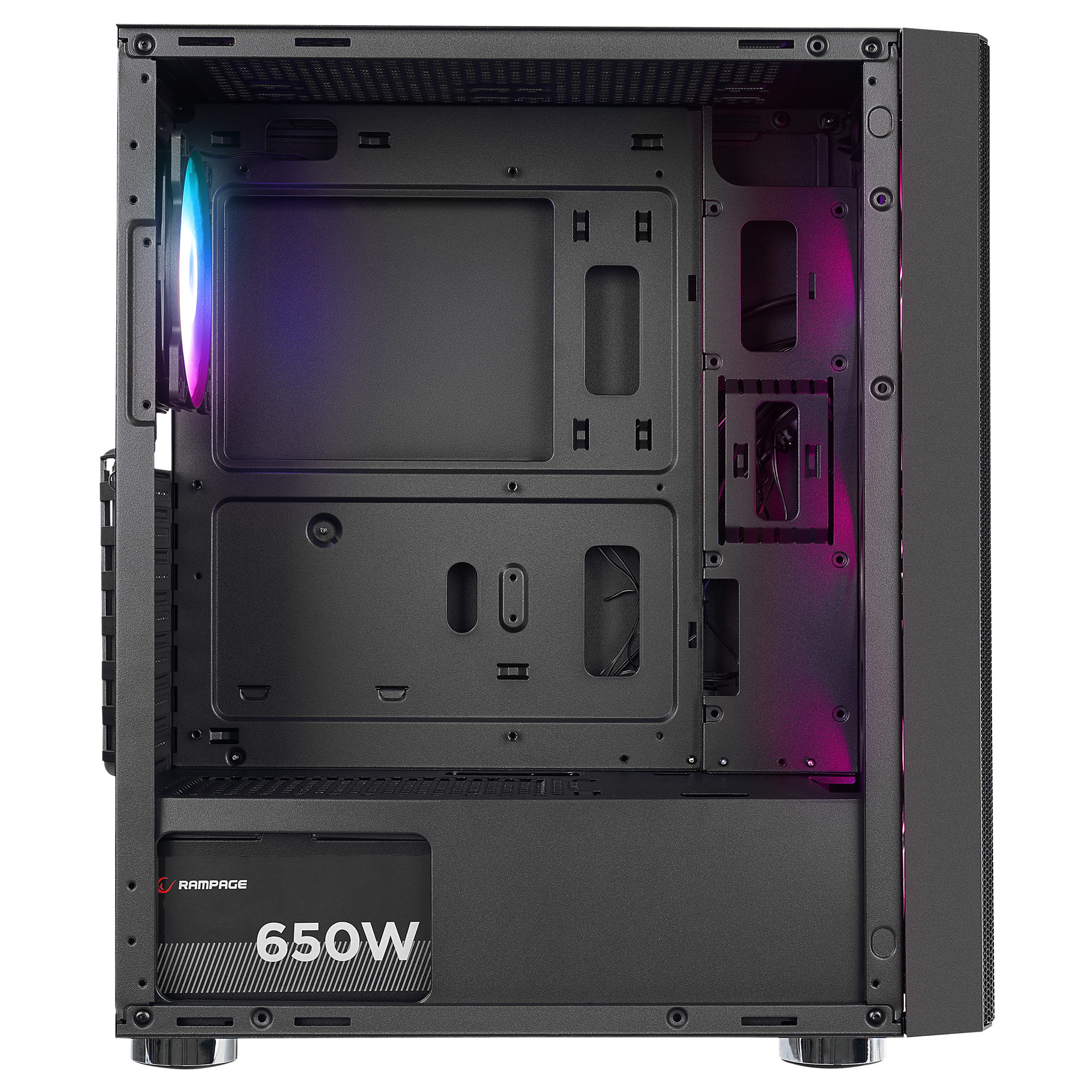 CARISMA MESH 650W 80+ 4*12cm Rainbow Temperli Camlı ATX Mid-T Gaming Oyuncu Kasası - Rampage
