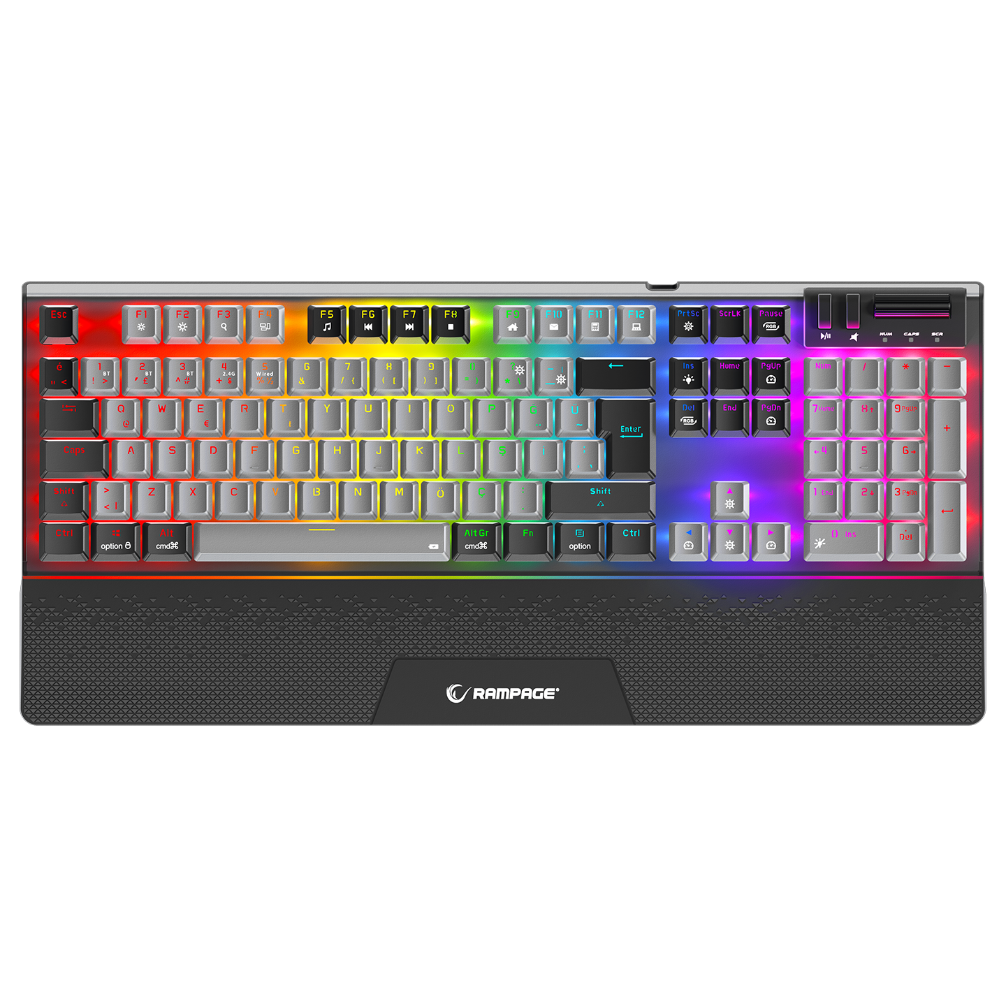 Carbon Pro Gri/Siyah Wireless OUTEMU Red Switch Gaming Oyuncu Klavyesi - Rampage