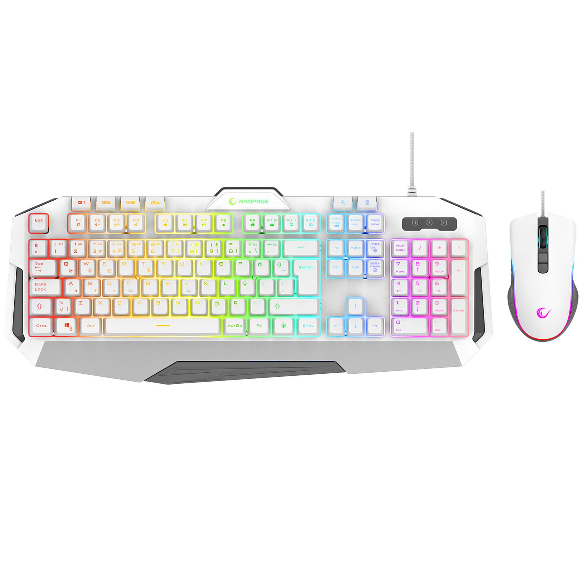 Glare Usb RGB 12800 Dpi Mouse Oyuncu Klavye Set-Beyaz