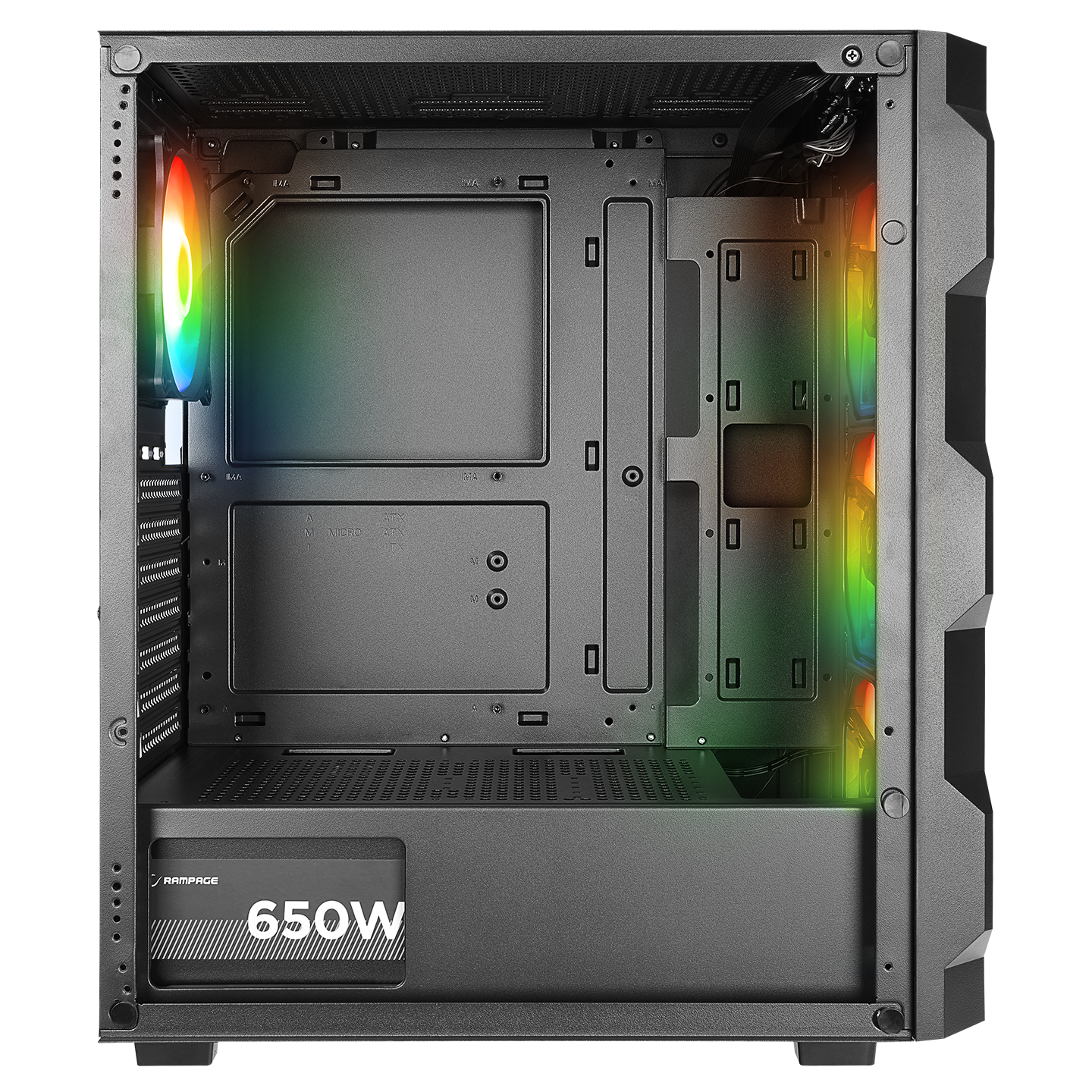 WOON Mesh 650W 80+ BRONZE Temper Camlı Mid-T Siyah Oyuncu Kasası - Rampage