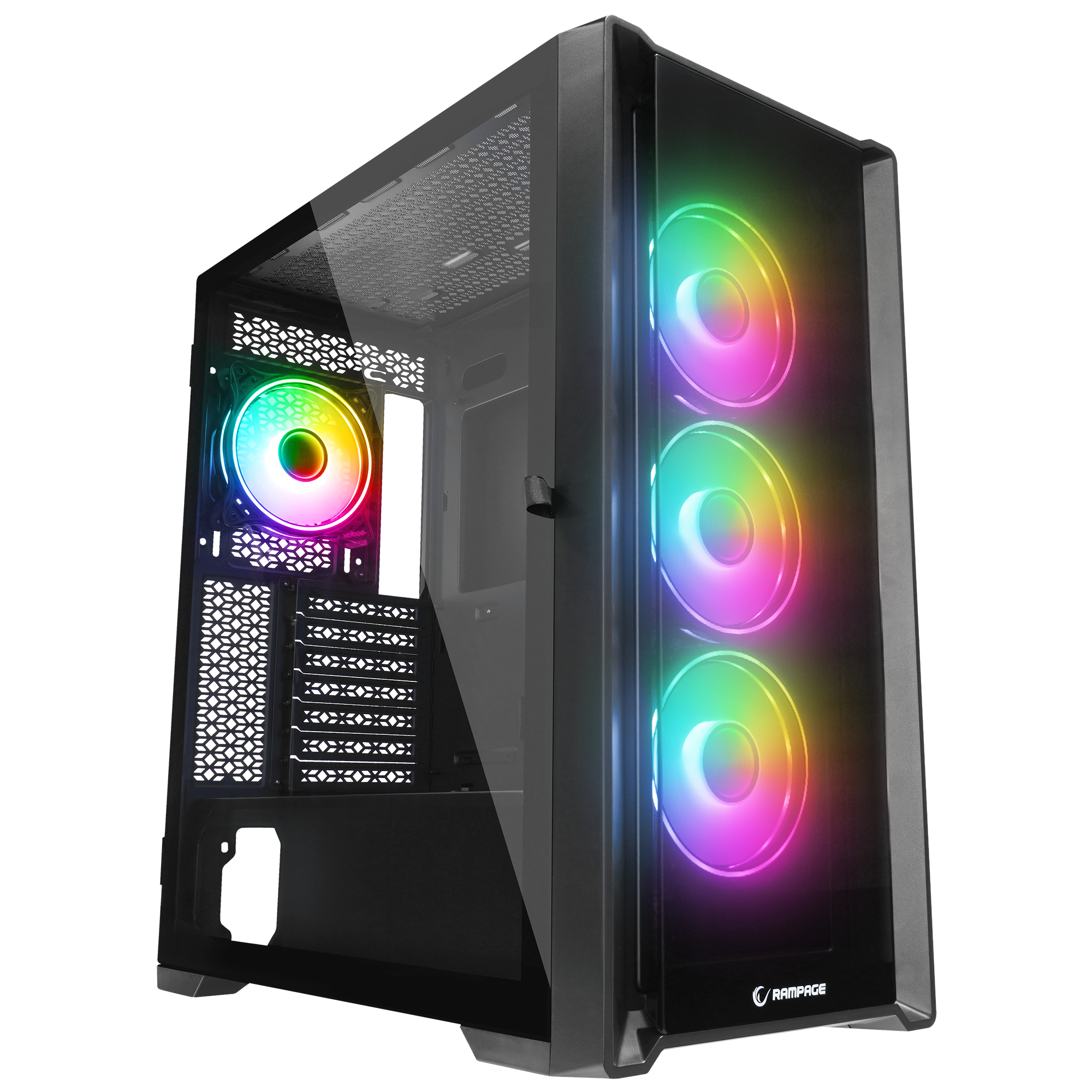 SIRIUS Temperli Camlı Siyah 4*12cm RGB Fan E-ATX Mid-T Gaming Oyuncu Kasası - Rampage