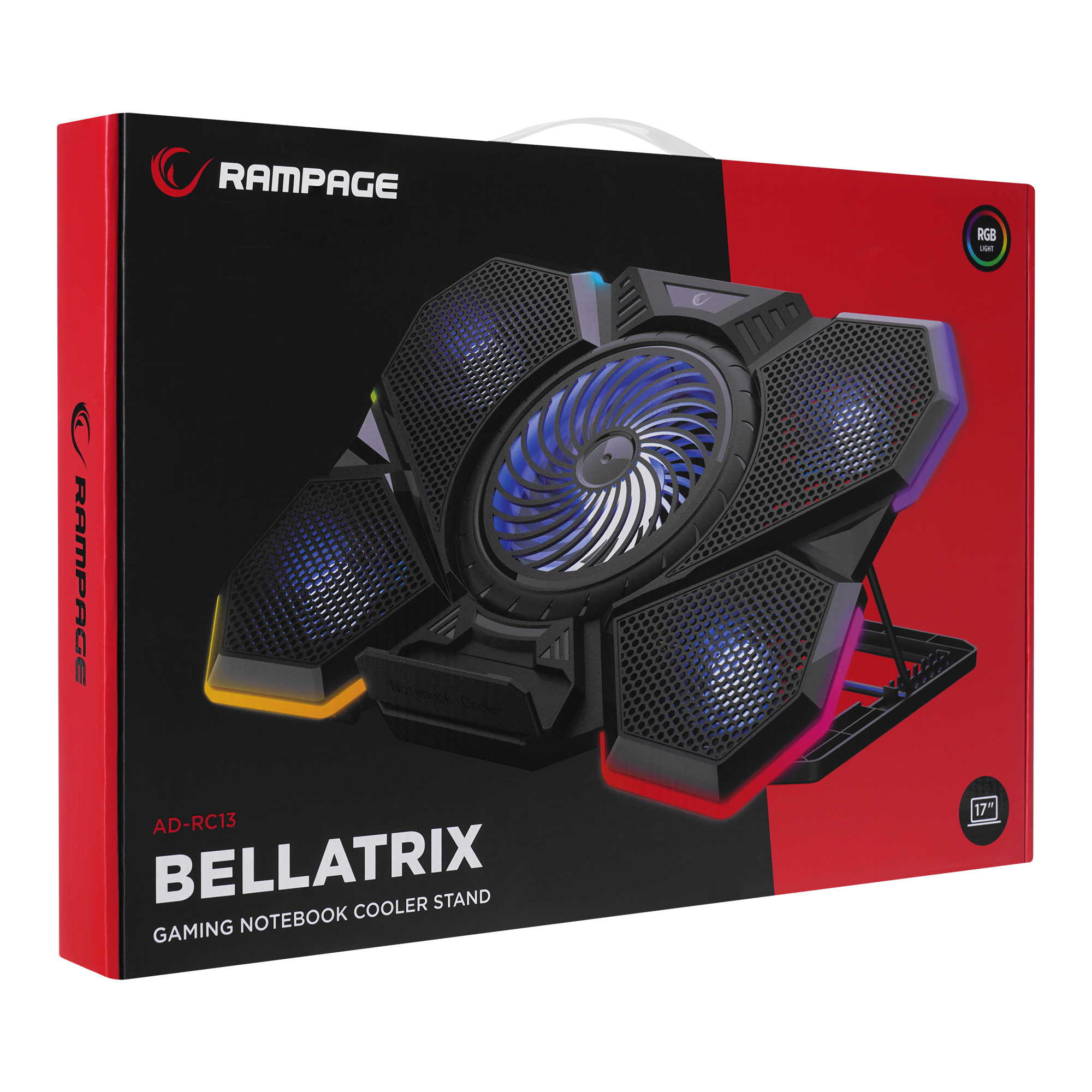 AD-RC13 BELLATRIX Siyah 5 Fan 2 USB RGB Işıklı 15"-17" Notebook Soğutucu Stand - Rampage