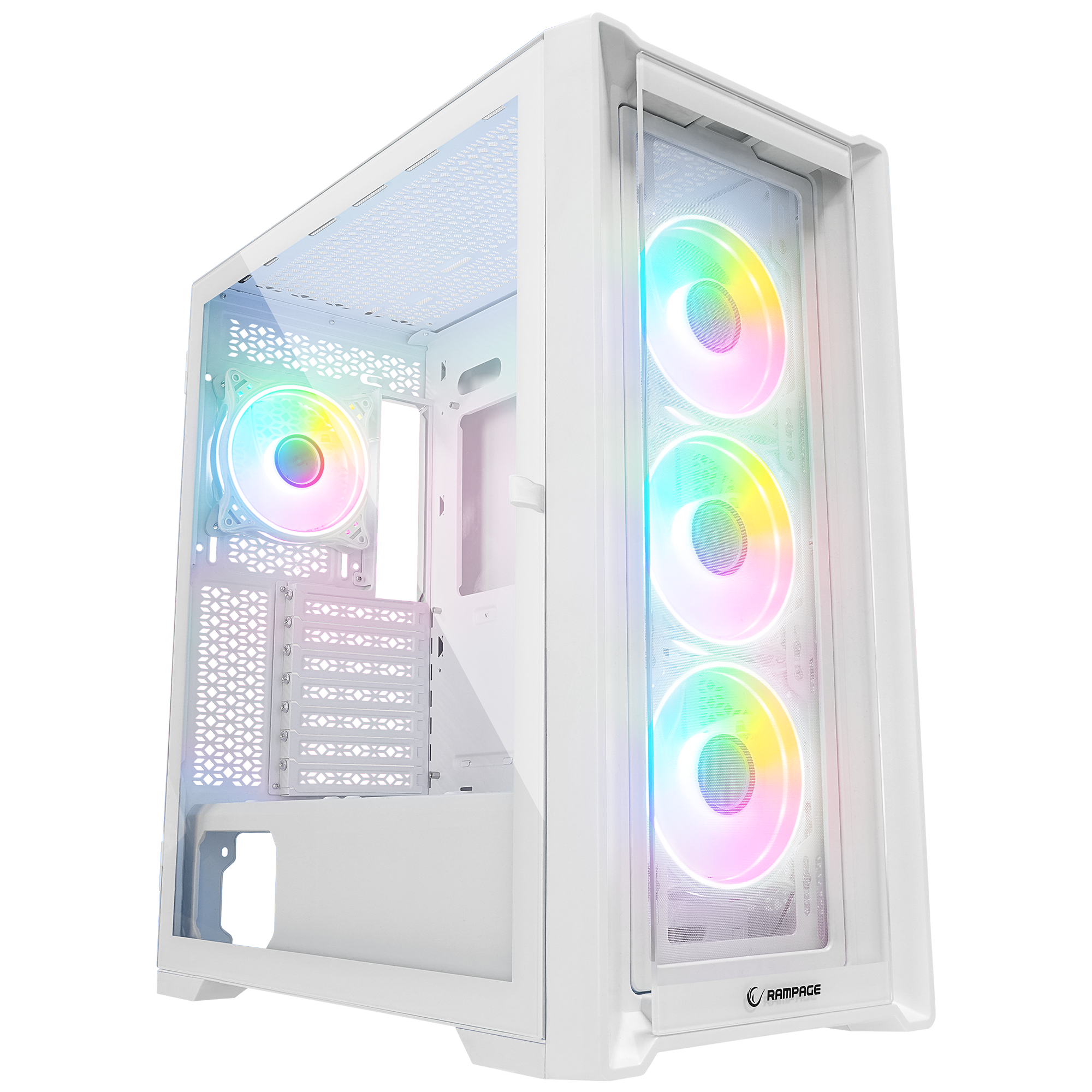 SIRIUS Temperli Camlı Beyaz 4*12cm RGB Fan E-ATX Mid-T Gaming Oyuncu Kasası - Rampage