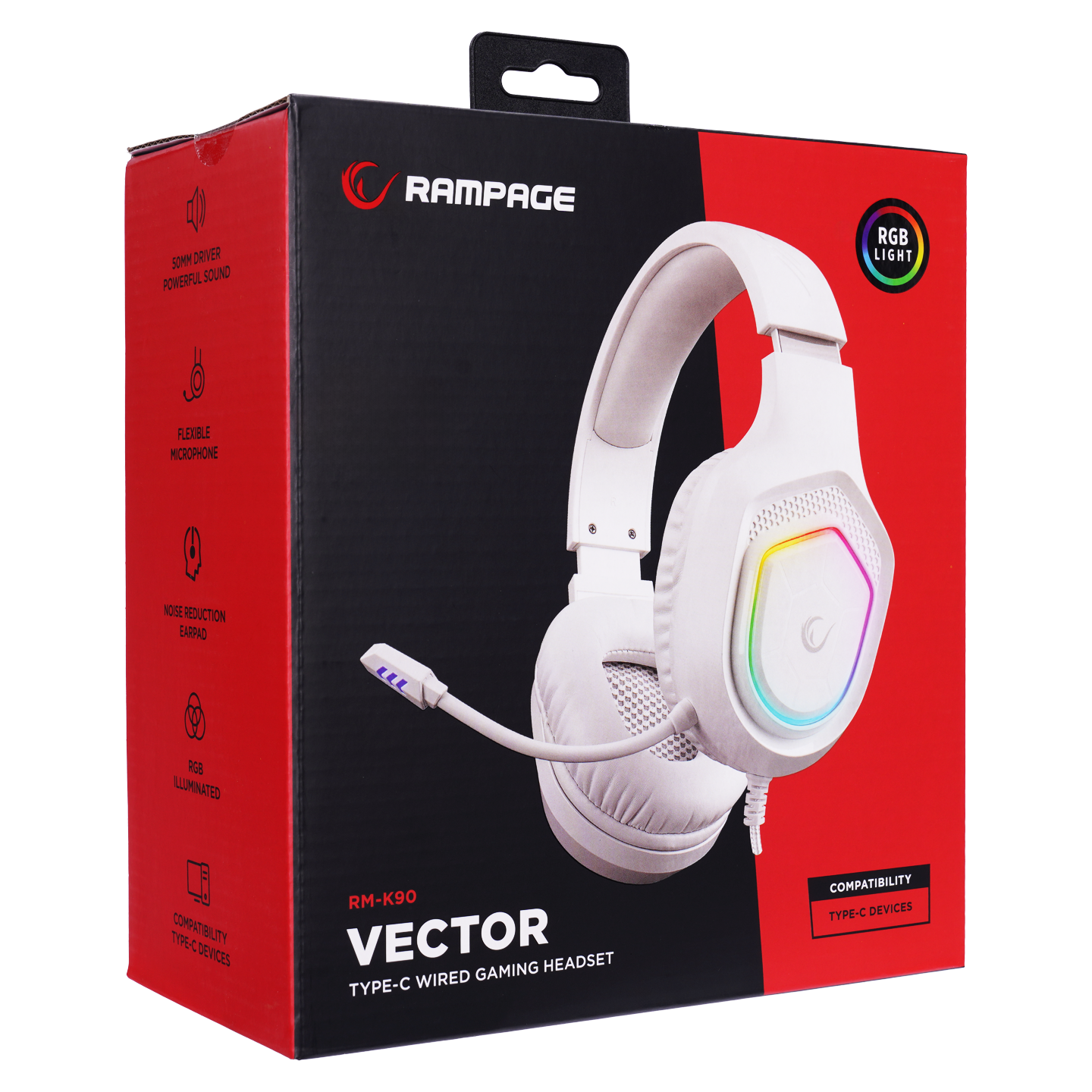RM-K90 VECTOR Beyaz RGB Led Type-C Gaming Mikrofonlu Oyuncu Kulaklığı - Rampage