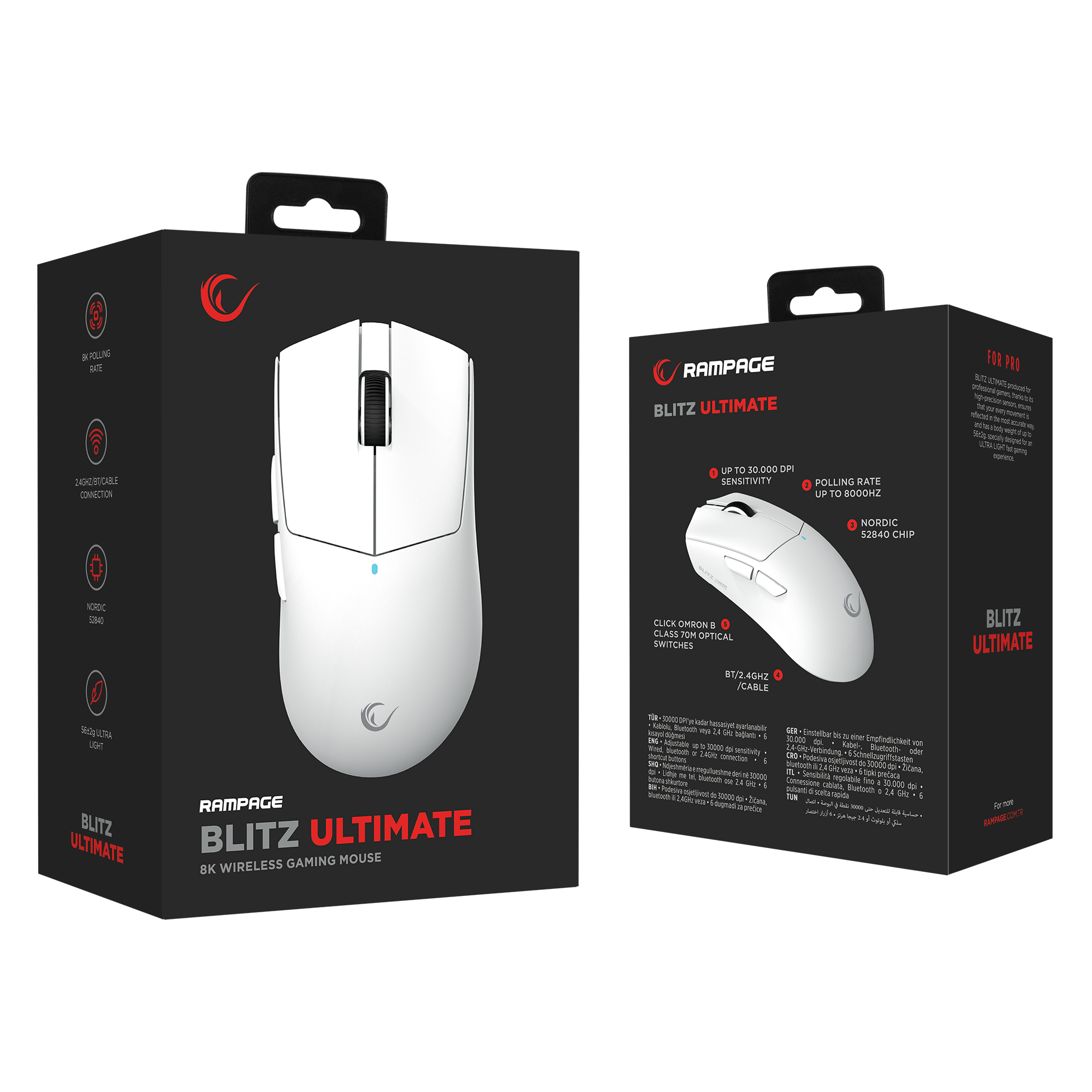 Blitz Ultimate 8K Kablosuz Oyuncu Mouse - Beyaz - Rampage