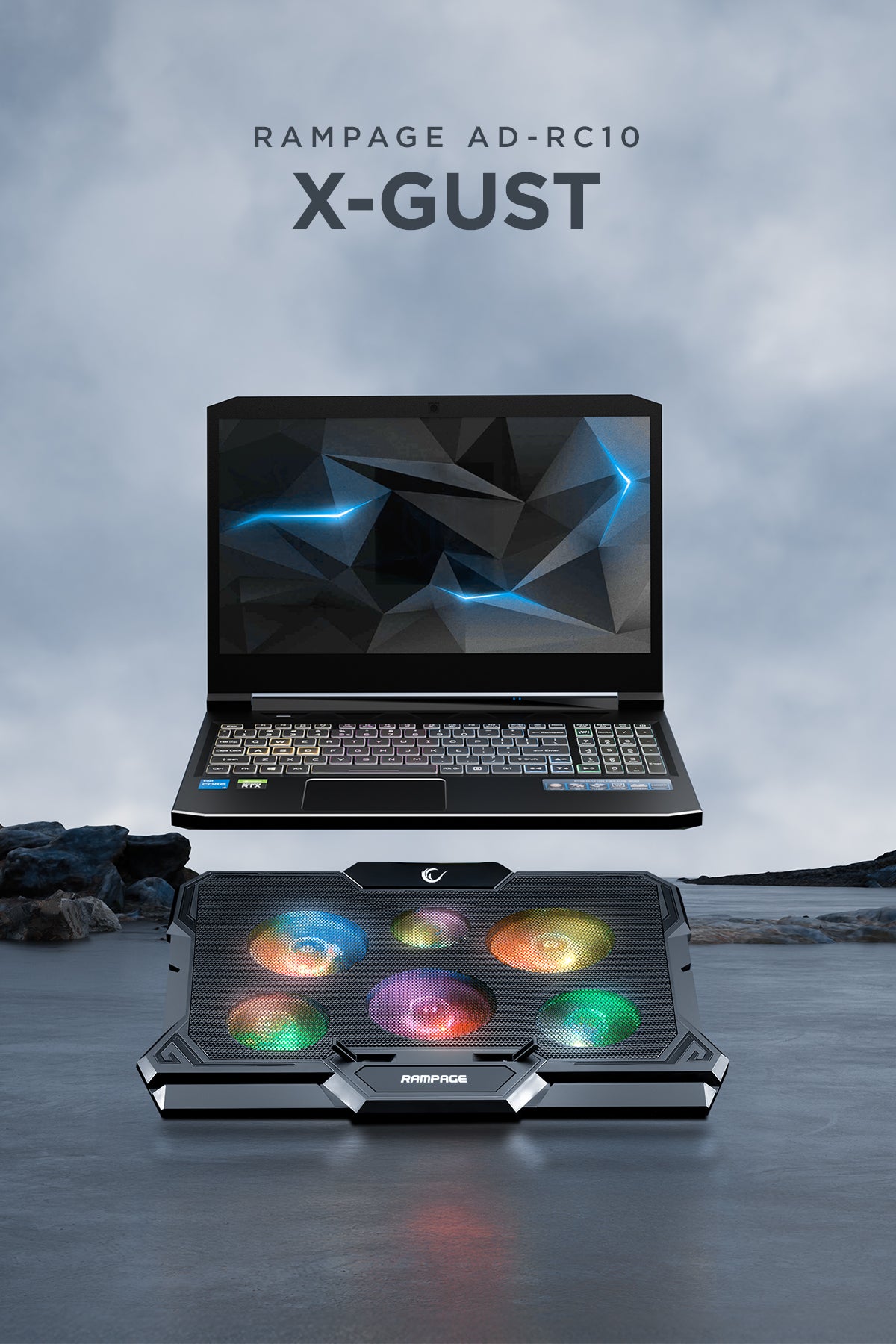 X-Gust 6 Fanlı Rainbow 10-17 inç Notebook Soğutucu Stand-Siyah