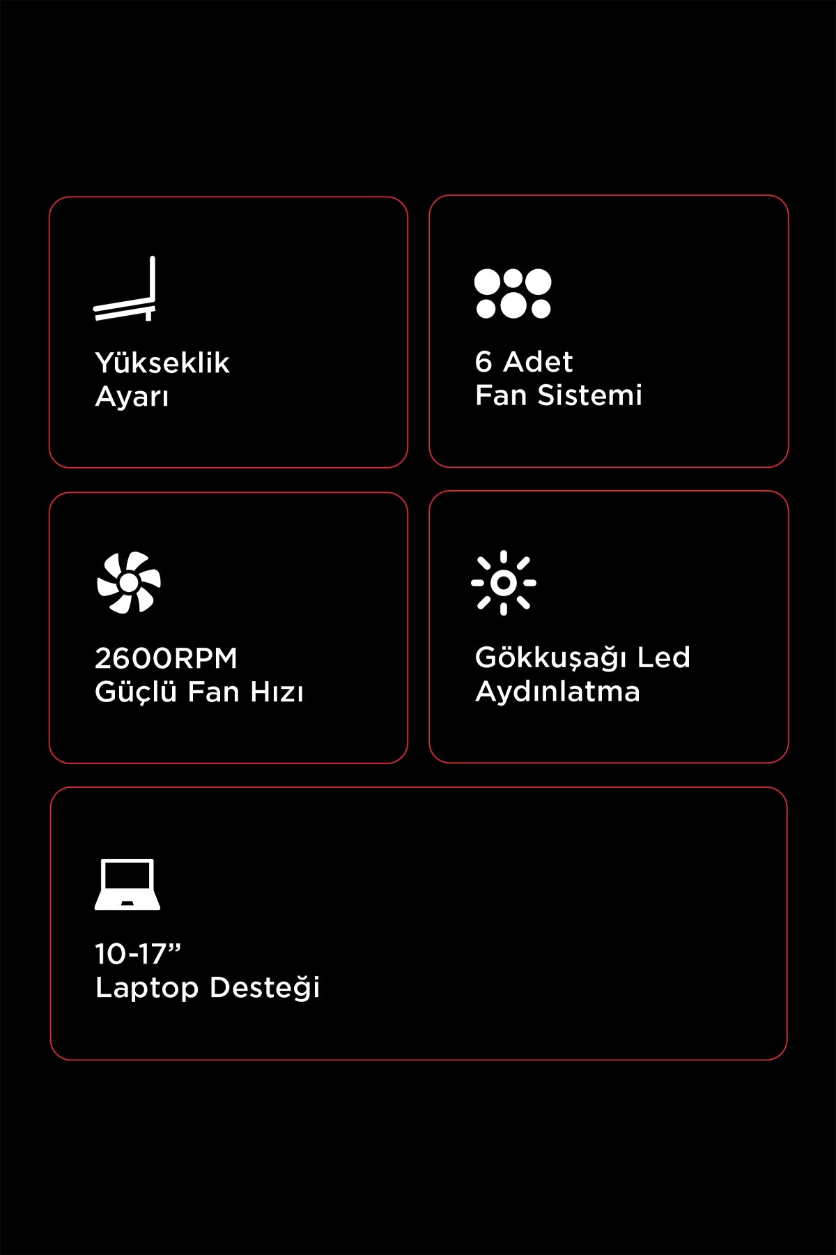 X-Gust 6 Fanlı Rainbow 10-17 inç Notebook Soğutucu Stand-Siyah