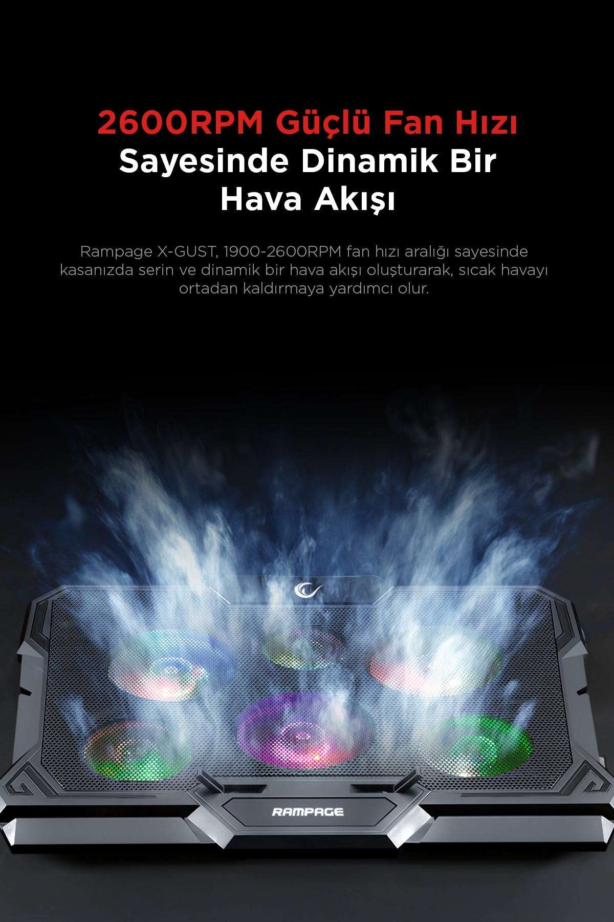 X-Gust 6 Fanlı Rainbow 10-17 inç Notebook Soğutucu Stand-Siyah