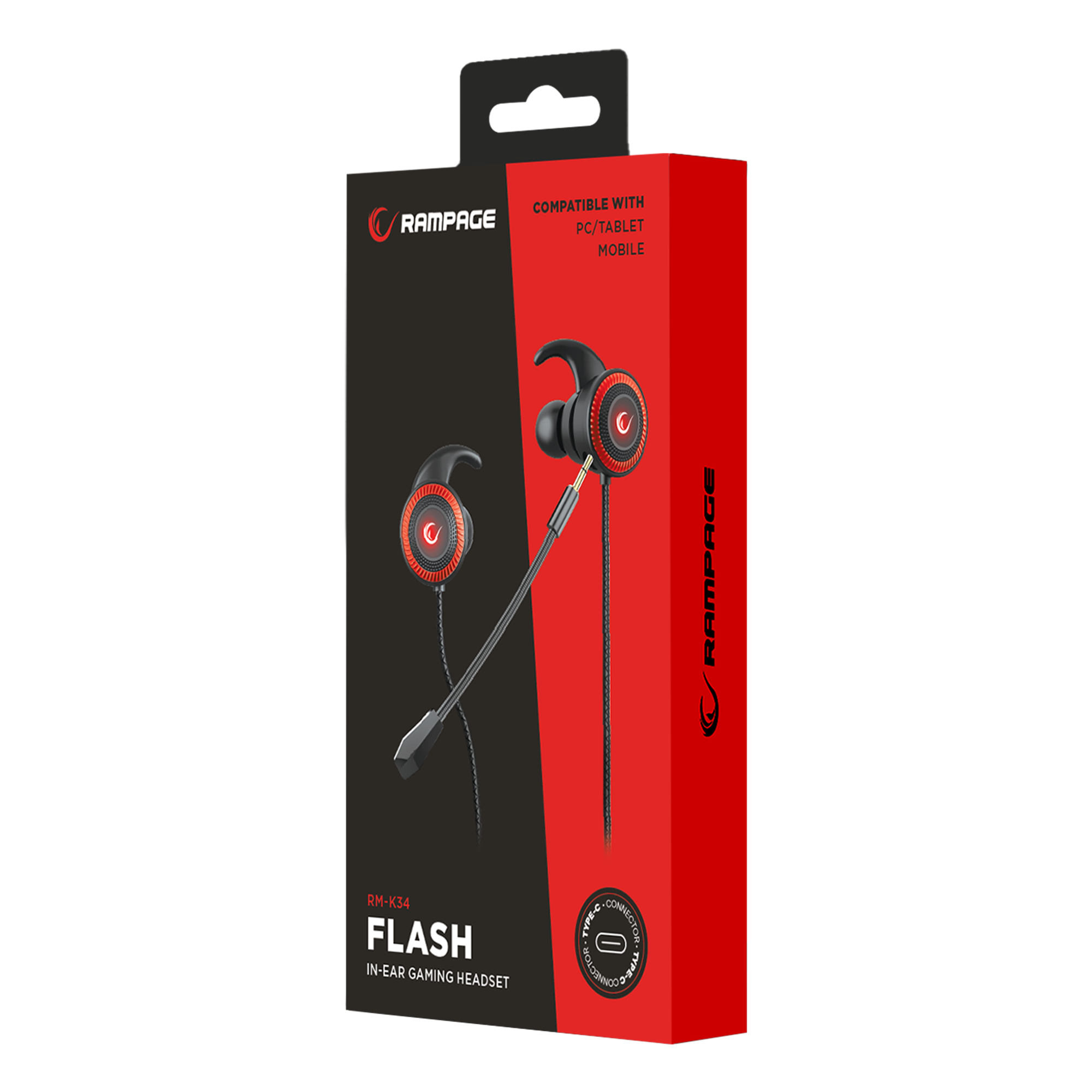 Rm-K34 Flash Type-C Telefon Uyumlu Kulak İçi Mikrofonlu Oyuncu Kulaklık-Kırmızı