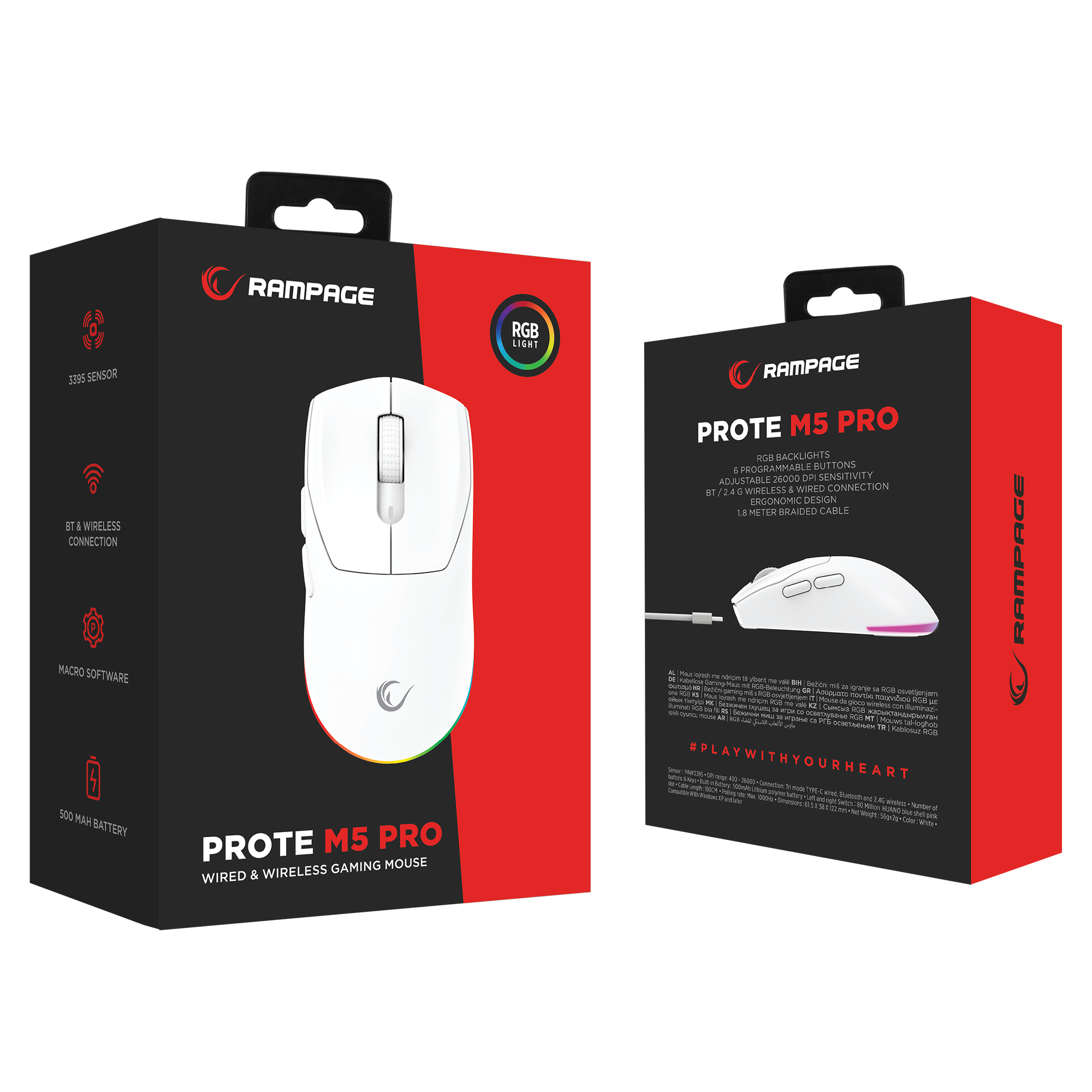 PROTE M5 PRO Kablosuz Beyaz 26000 DPI 3395 Sensor Gaming Oyuncu Mouse - Rampage