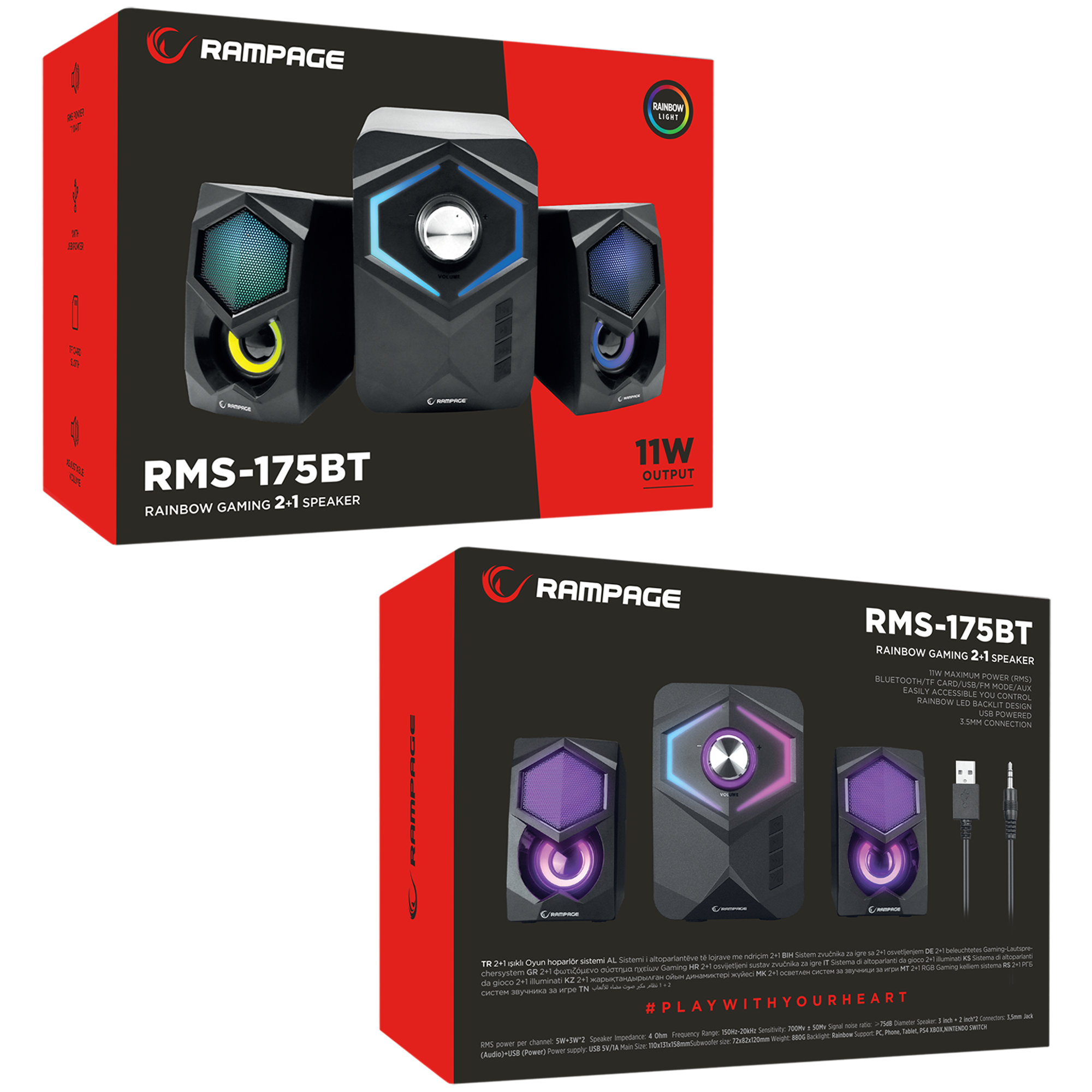 Rms-175BT 2+1 2x5W Bluetooth+Usb-TF-FM Rainbow Oyuncu Speaker Hoparlör