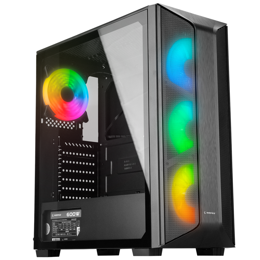 Rampage SAILOR Temperli Camlı 600W 80+ BRONZE Siyah 4*12cm Rainbow Fanlı ATX Mid-T Gaming Oyuncu Kasası