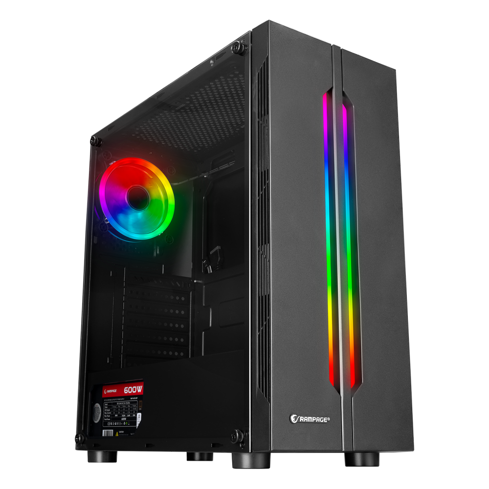 Rampage SPECTRA Tempered Glass 600W 80Plus Rainbow Fan ve Ledli 1*Usb 3.0 + 2* Usb 2.0 Gaming Kasa