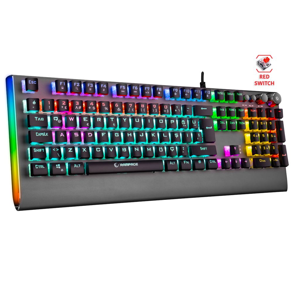 Rampage KB-R210 FAVORY Rainbow Aydınlatmalı Kristal Red Switch Mekanik Gaming Oyuncu Klavyesi
