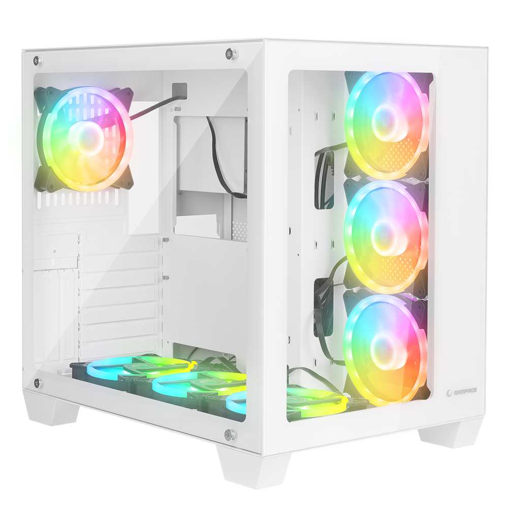 Rampage ICEWAVE Beyaz Temperli Camlı 7*12cm ARGB Fan+Kontrolcü Transparan E-ATX Mid-T Gaming Oyuncu Kasası