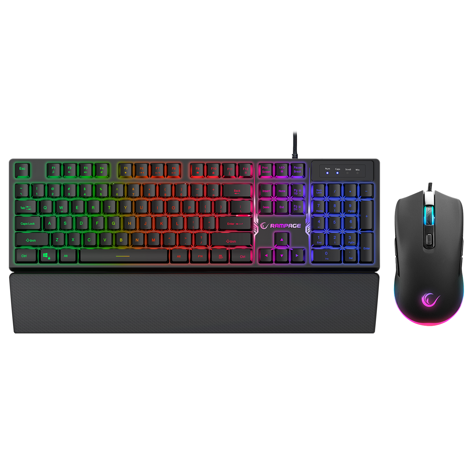 Km-Rx7 Fortuna V2 Gökkuşağı Combo English Oyuncu Klavye + 12800 Dpi Mouse Set-Siyah