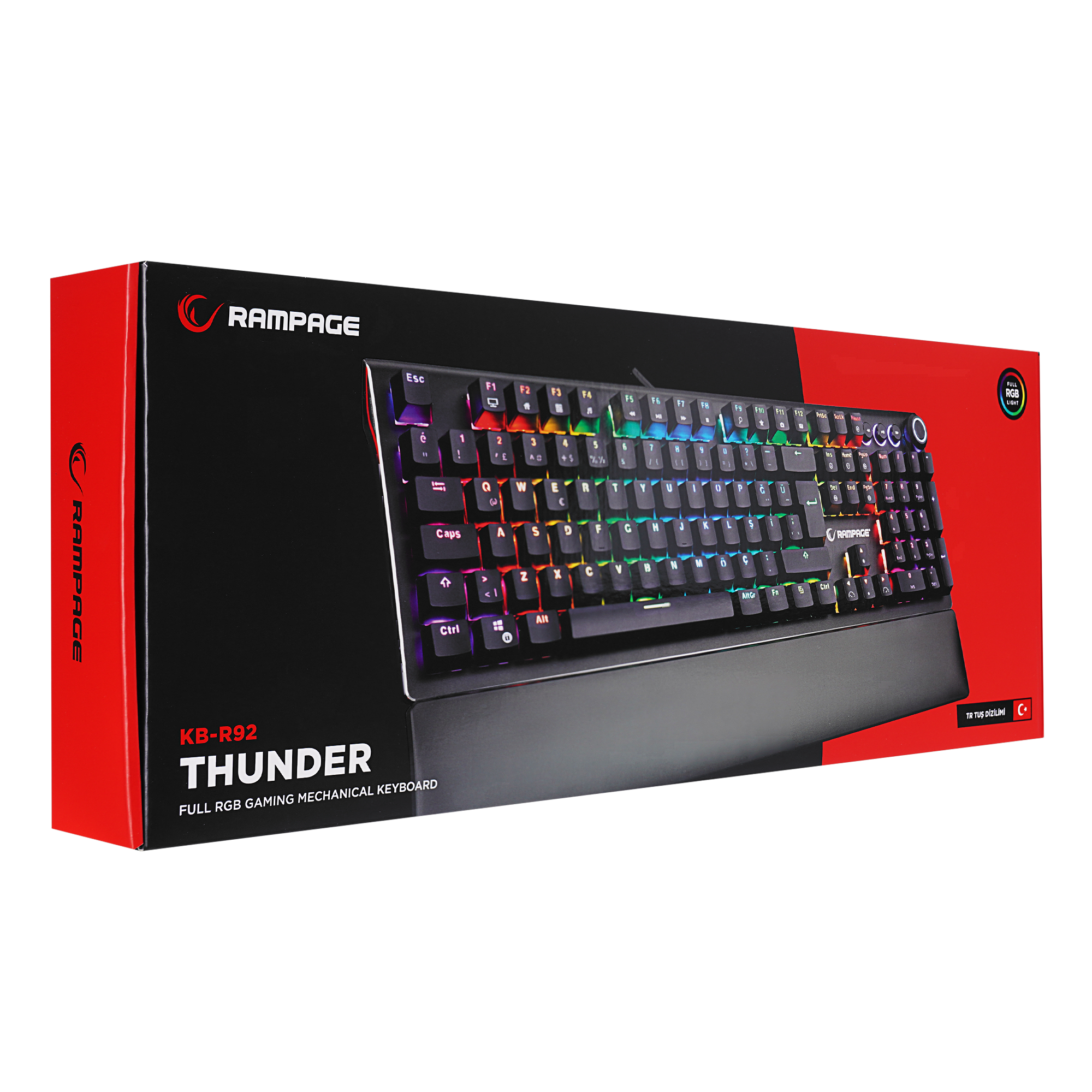 KB-R92 THUNDER Siyah USB Bilek Destekli Blue Switch Full RGB Q Gaming Oyuncu Mekanik Klavye - Rampage