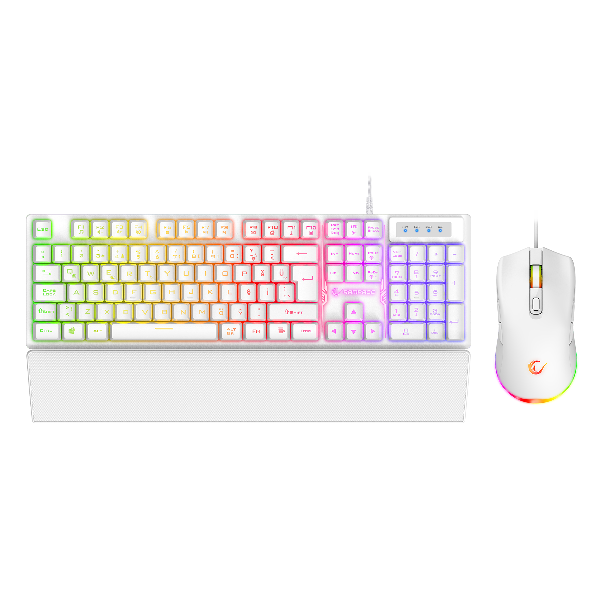 KM-RX7 FORTUNA V2 Beyaz Gaming Combo Q Gaming Klavye + 12800 dpi Mouse