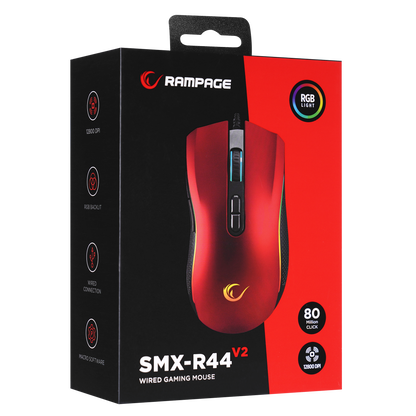 SMX-R44 V2 Makrolu Kırmızı 12800 DPI RGB Ledli 80 Million Huano Switch Gaming Oyuncu Mouse - Rampage