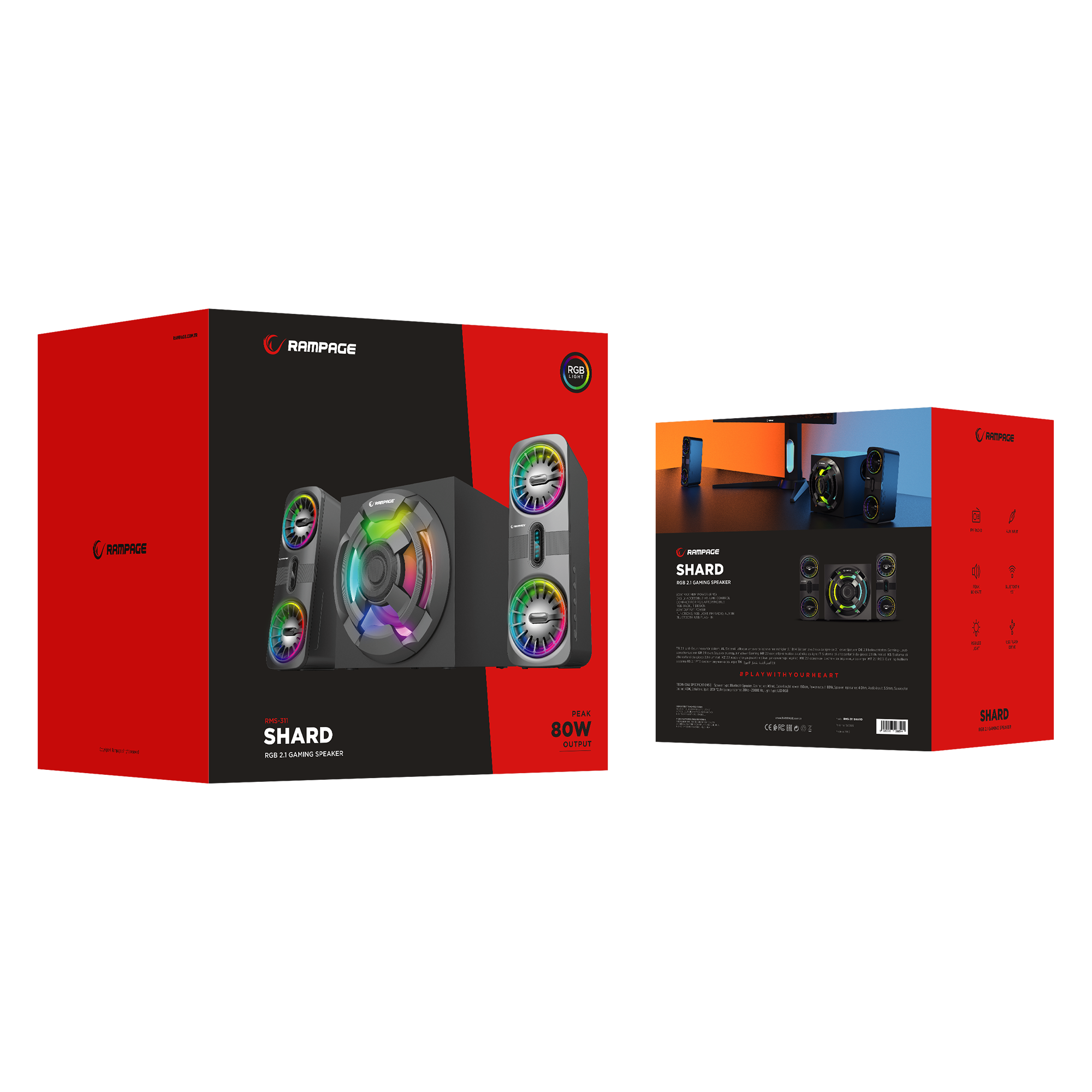 Rms-311 Shard 2+1 80W Usb-Bluetooth,HMDI,Optica Rgb Speaker-Siyah