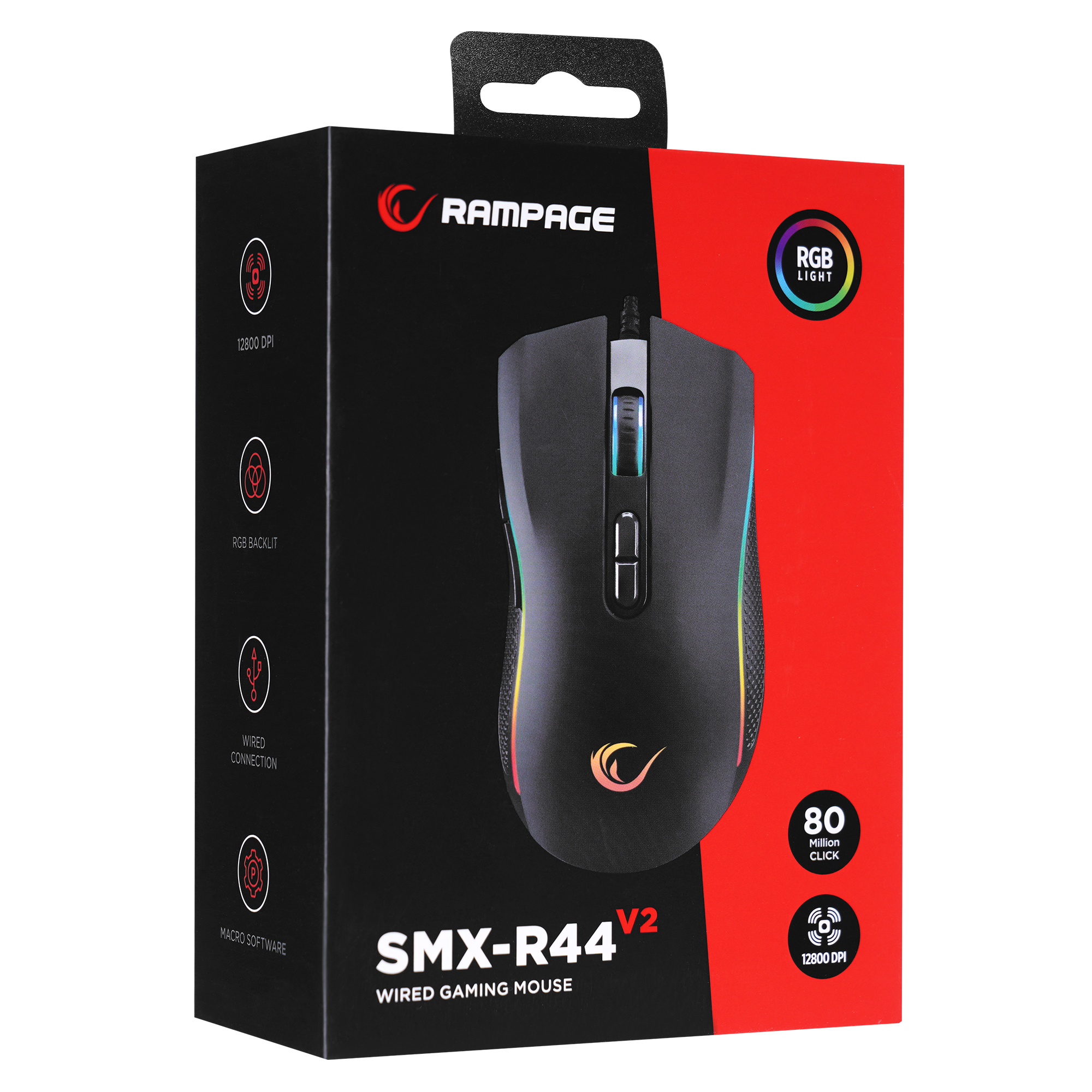 SMX-R44 V2 Makrolu Siyah 12800 DPI RGB Ledli 80 Million Huano Switch Gaming Oyuncu Mouse - Rampage