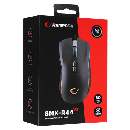 SMX-R44 V2 Makrolu Siyah 12800 DPI RGB Ledli 80 Million Huano Switch Gaming Oyuncu Mouse - Rampage