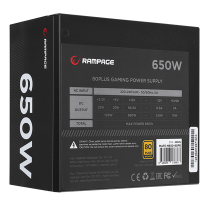 MATE M650-650W Full Modular 80 Plus Bronze Aktif PFC Siyah Power Supply - Rampage
