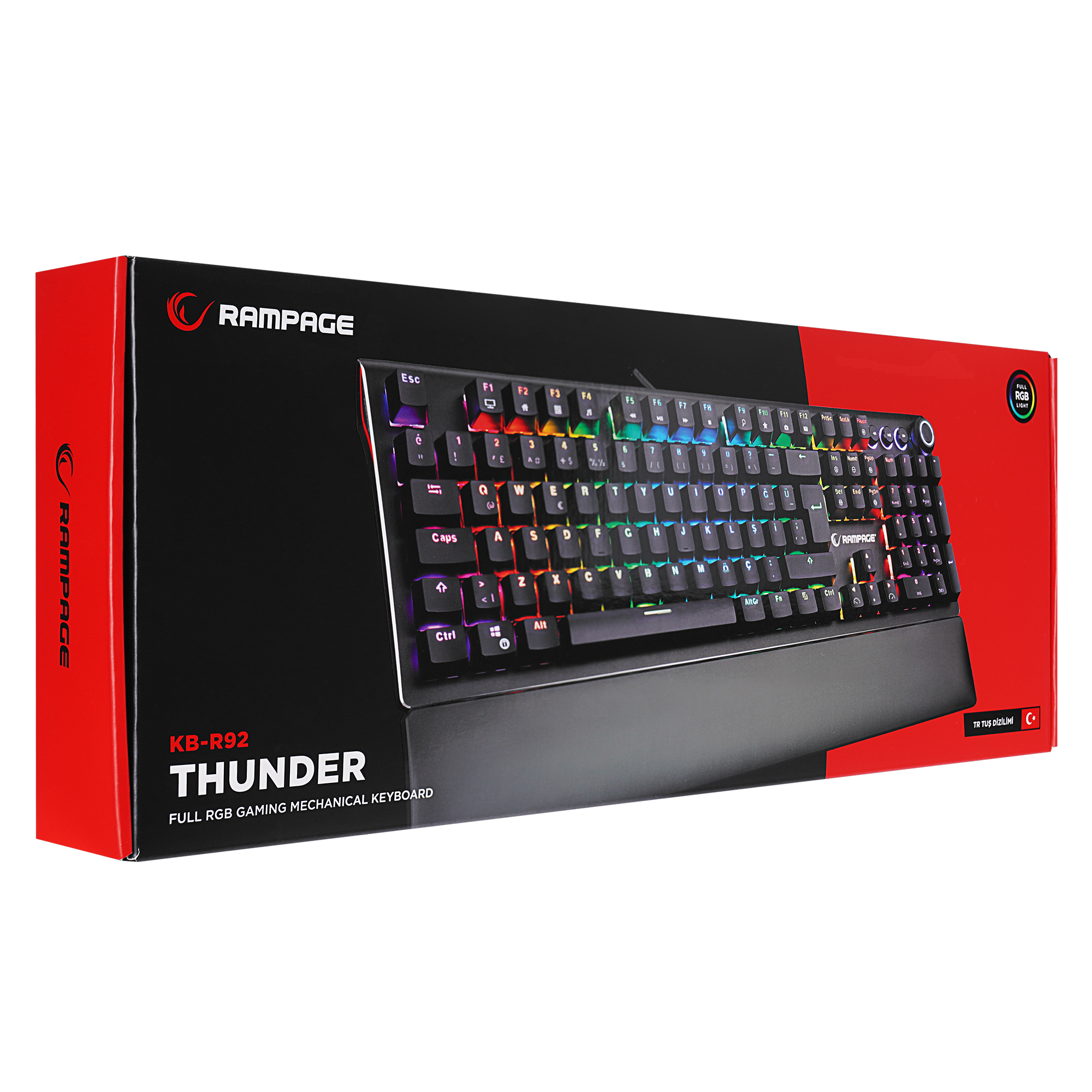 KB-R92 THUNDER Siyah USB Bilek Destekli Red Switch Full RGB Q Gaming Oyuncu Mekanik Klavye - Rampage