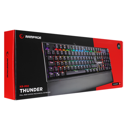 KB-R92 THUNDER Siyah USB Bilek Destekli Red Switch Full RGB Q Gaming Oyuncu Mekanik Klavye - Rampage
