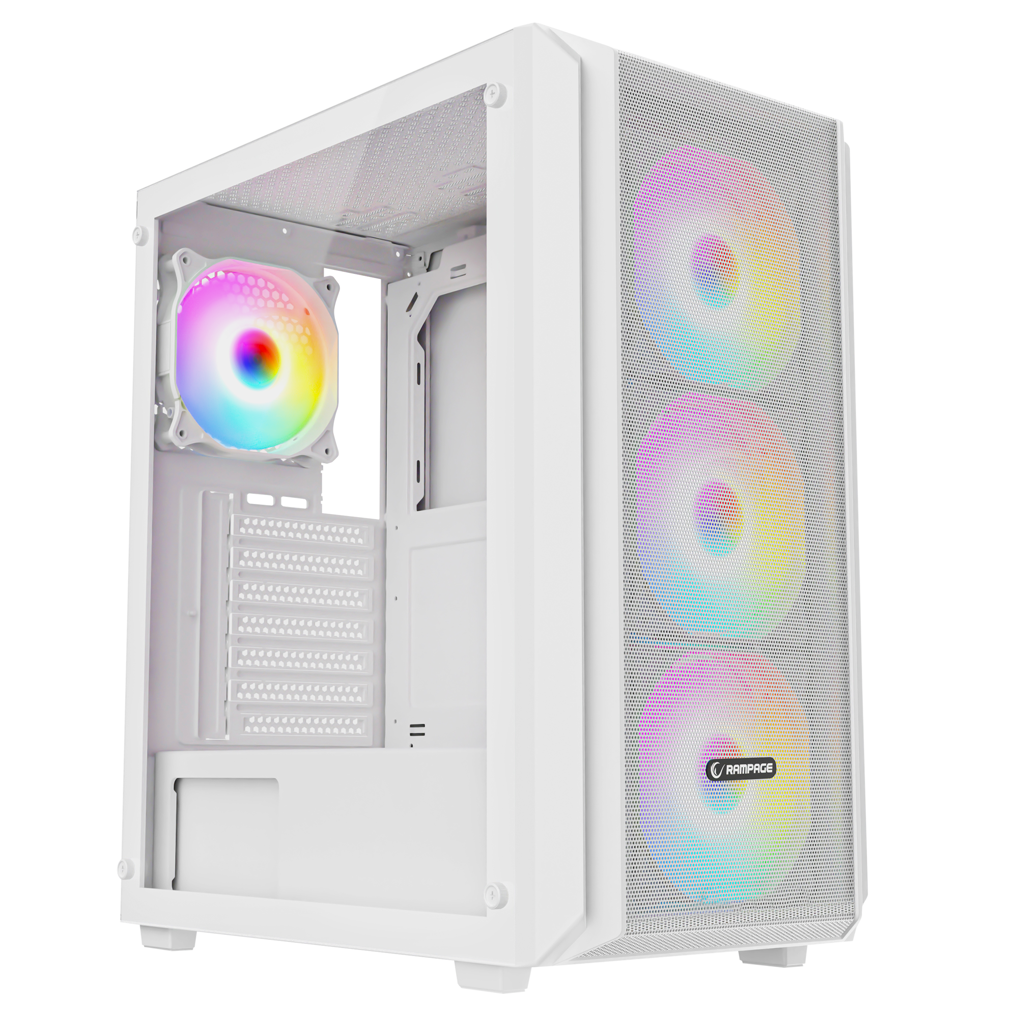 BETA MESH 650W 80 Plus Standart 4*12cm ARGB Fan Temperli Camlı Mid-T Beyaz Oyuncu Kasası - Rampage