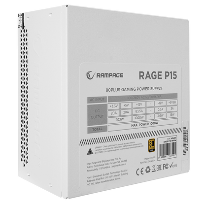 RAGE P15 1000W 80+ GOLD APFC FULL-MODULER ATX3.0 Beyaz Gaming Power Supply - Rampage