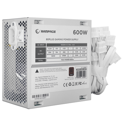 RMP-600-80P 600W 80Plus Bronze 12cm Fan Aktif PFC Beyaz Power Supply - Rampage