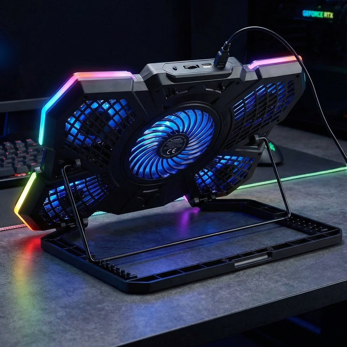 RGB 5 Fan 15-17inç Notebook Soğutucu Stand-Siyah